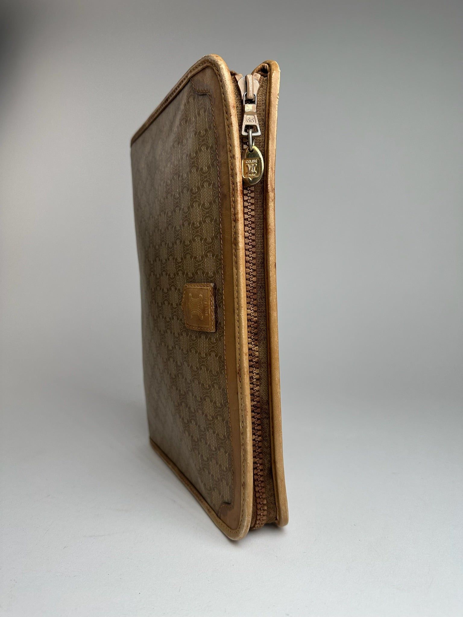 Celine Vintage Paris Triomphe Monogram Clutch Beige Brown Size ONE SIZE - 8 Thumbnail
