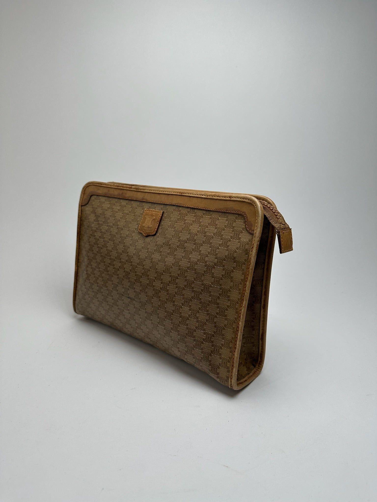 Celine Vintage Paris Triomphe Monogram Clutch Beige Brown Size ONE SIZE - 9 Thumbnail