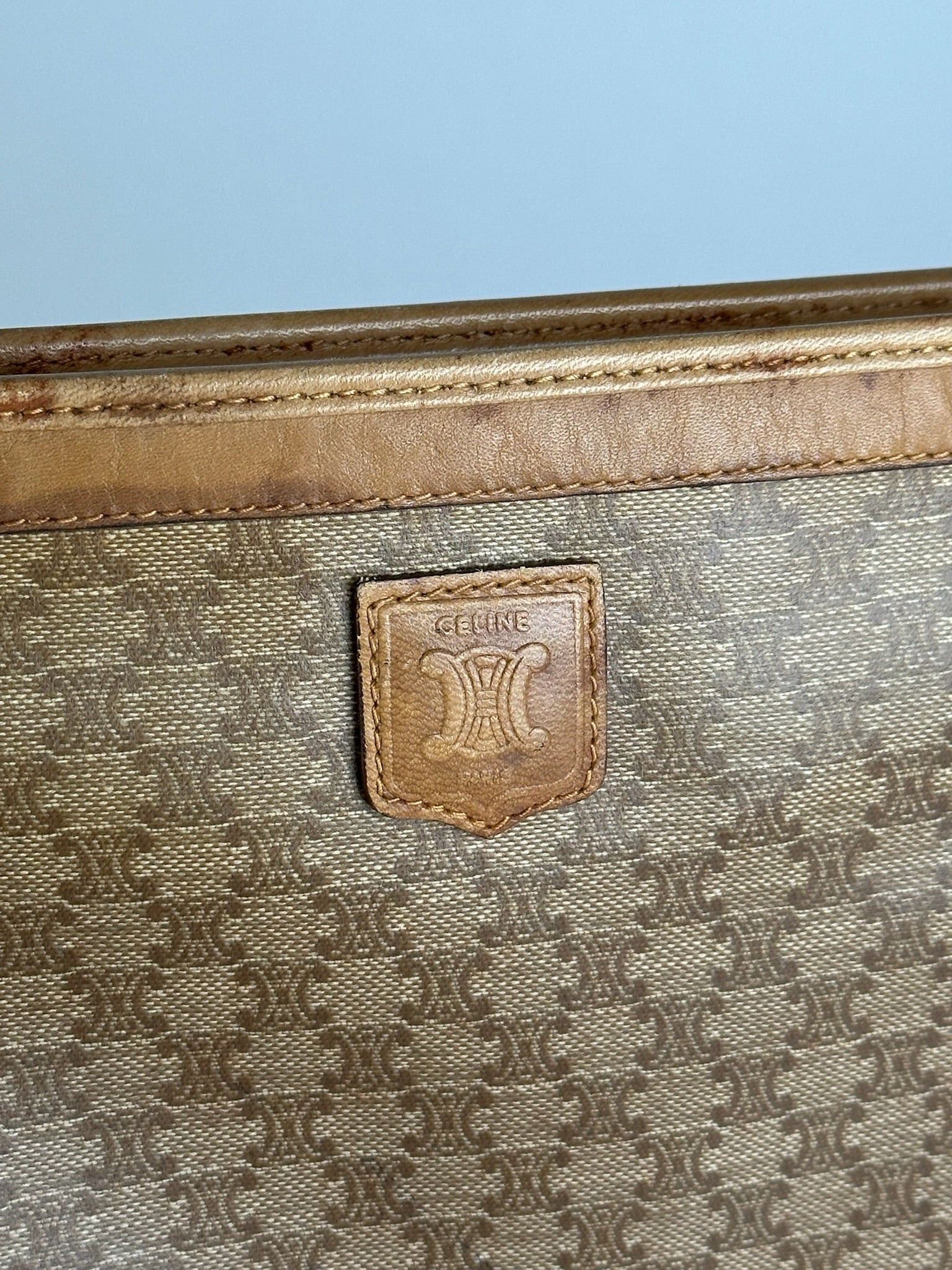 Celine Vintage Paris Triomphe Monogram Clutch Beige Brown Size ONE SIZE - 3 Thumbnail