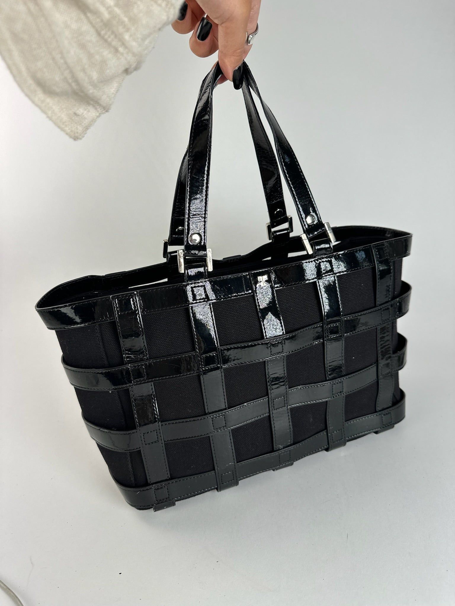 Courreges Vintage Patent Leather cage bag black Size ONE SIZE - 6 Thumbnail
