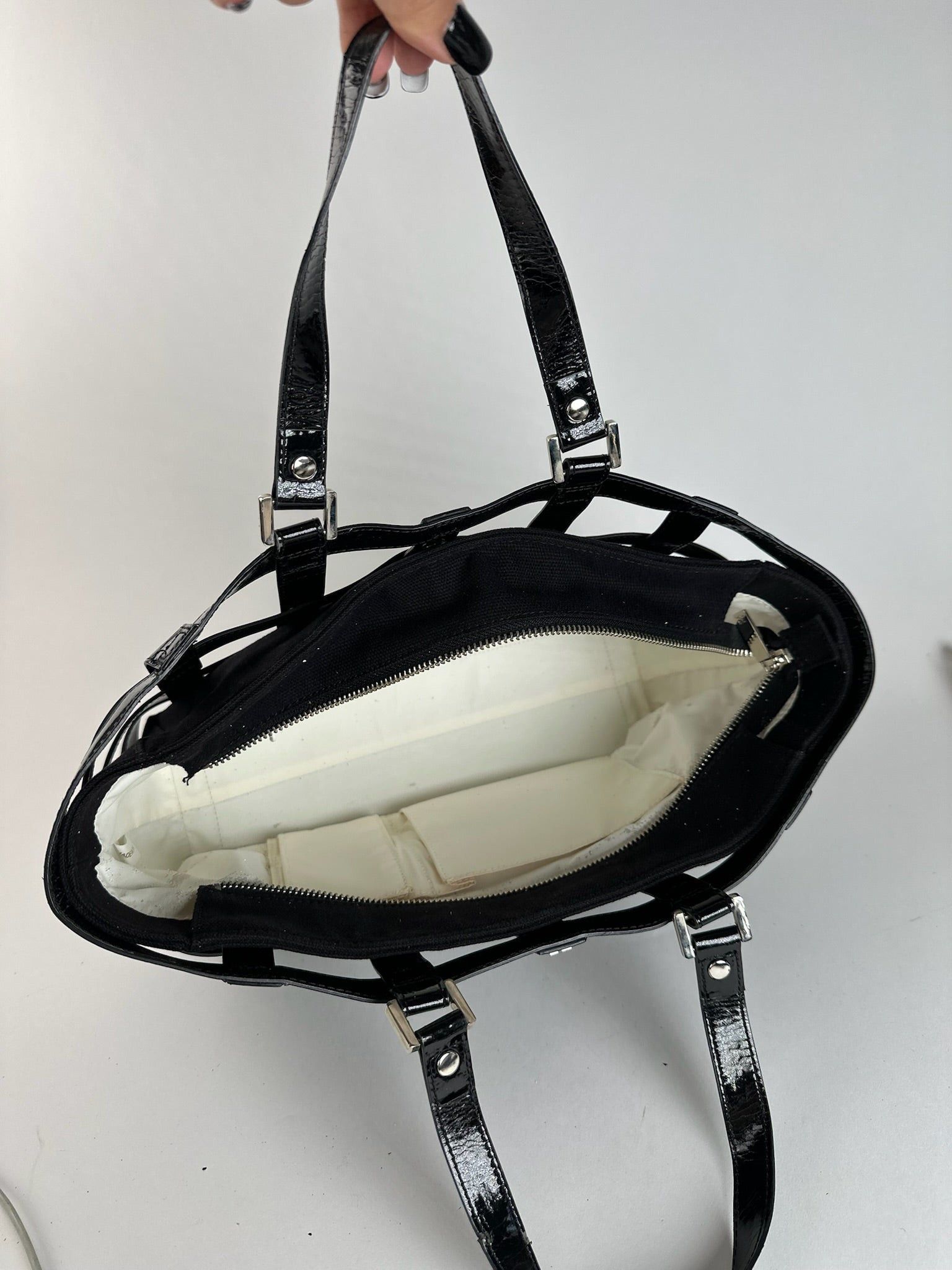 Courreges Vintage Patent Leather cage bag black Size ONE SIZE - 4 Thumbnail