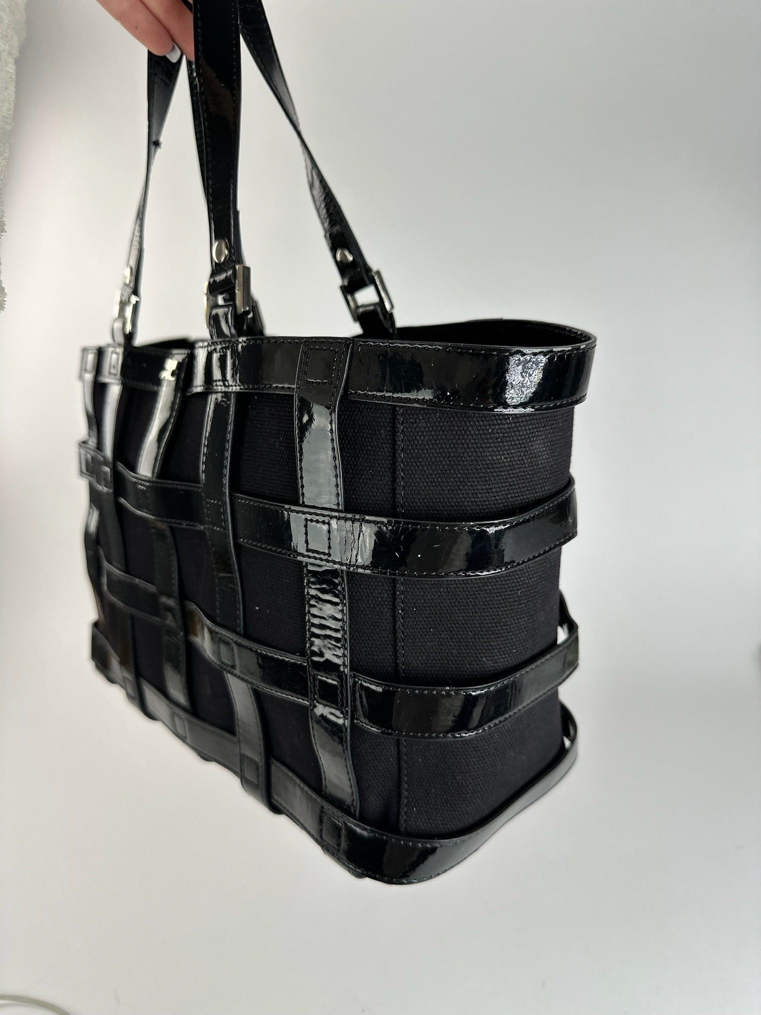 Courreges Vintage Patent Leather cage bag black Size ONE SIZE - 5 Thumbnail