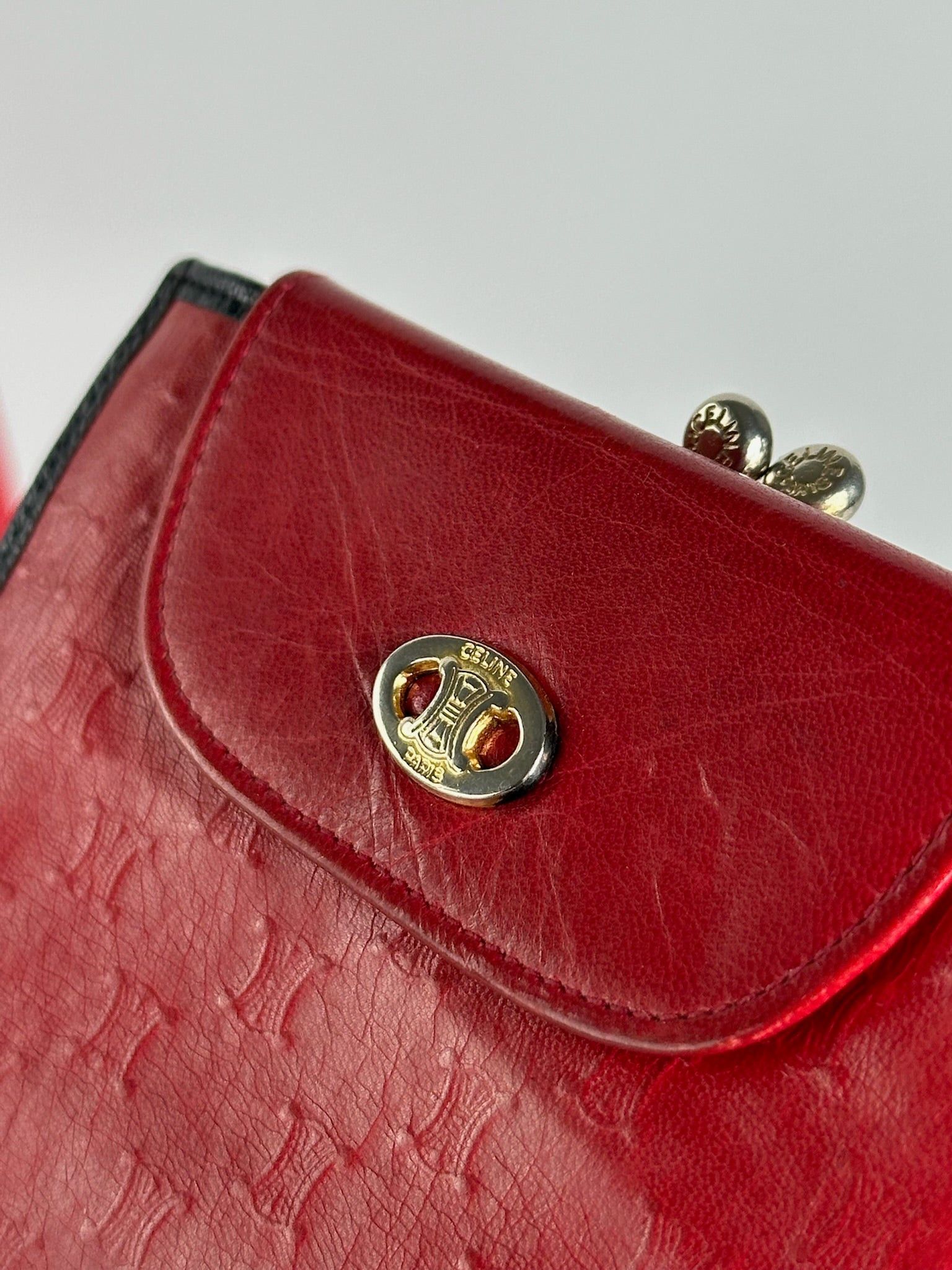 Celine Vintage Paris Monogram Leather wallet red Size ONE SIZE - 3 Thumbnail