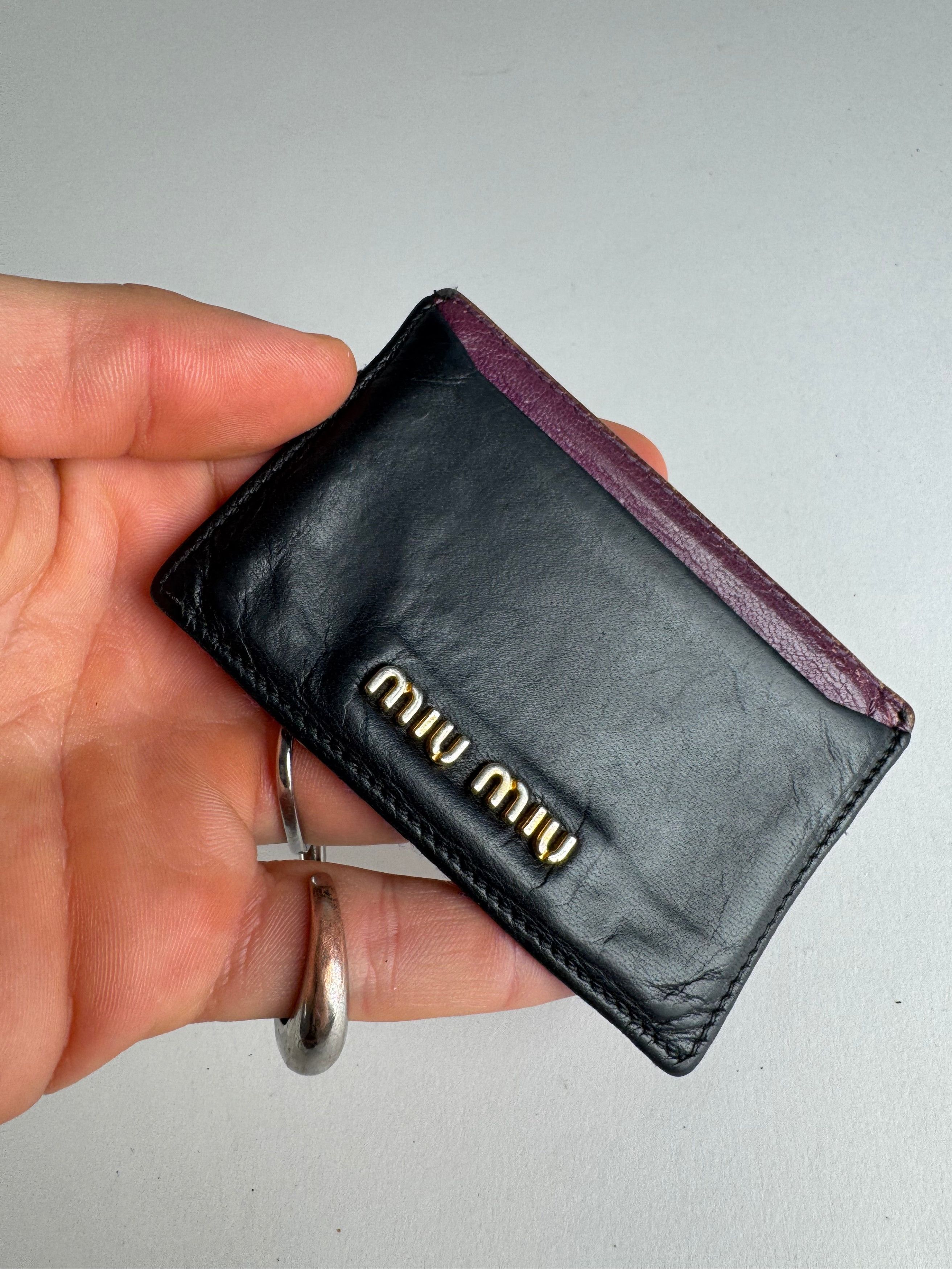 Miu Miu Vintage Leather Card Holder Black Purple Size ONE SIZE - 6 Thumbnail