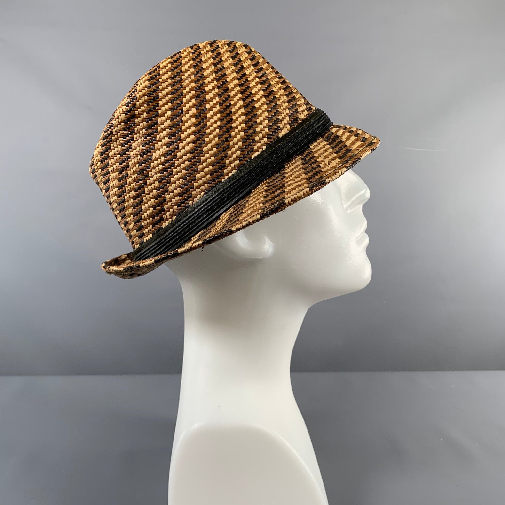 MAKINS Brown Beige Woven Straw Hats