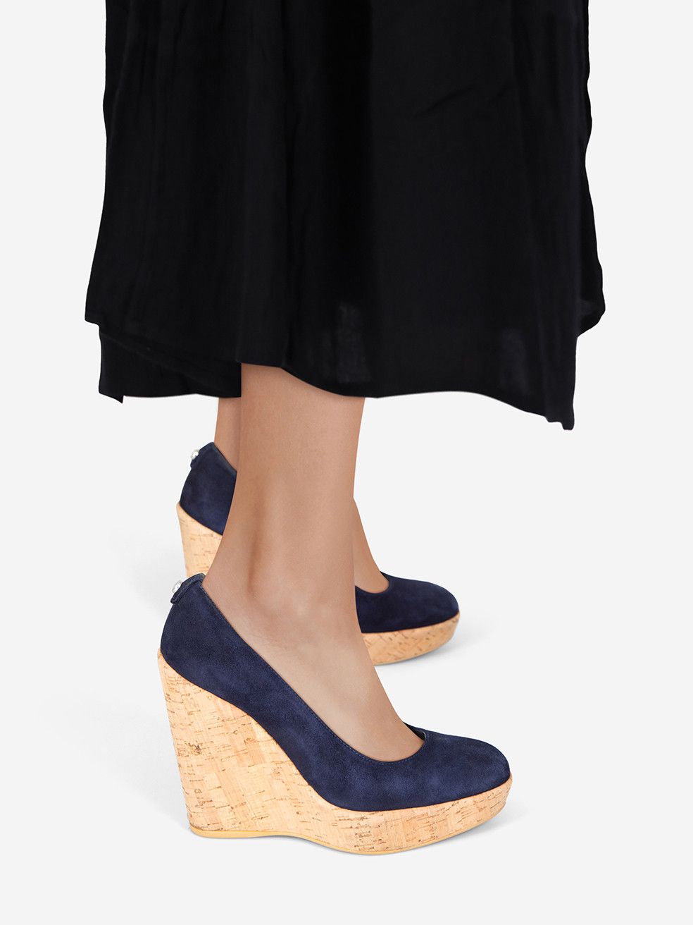 Stuart Weitzman Navy Suede Cork Heel Wedges Size US 6.5 / IT 36.5 - 2 Thumbnail