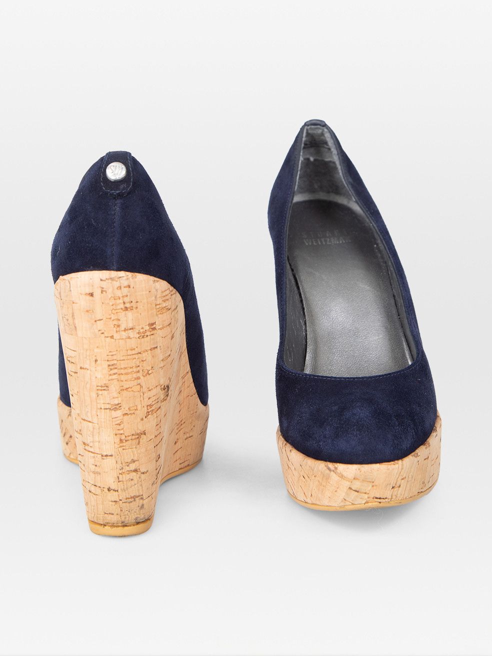 Stuart Weitzman Navy Suede Cork Heel Wedges Size US 6.5 / IT 36.5 - 3 Thumbnail