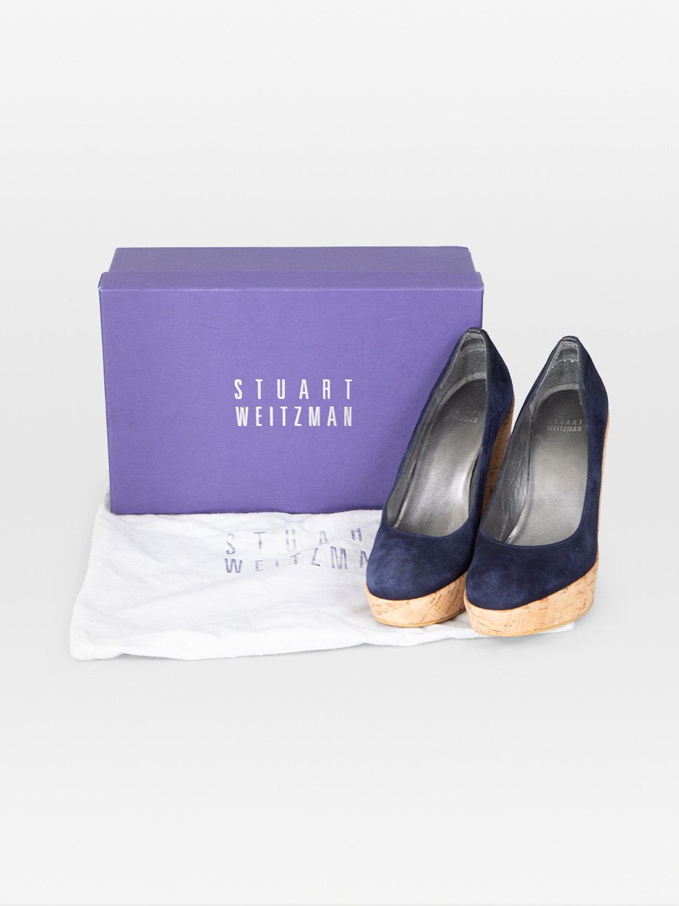 Stuart Weitzman Navy Suede Cork Heel Wedges Size US 6.5 / IT 36.5 - 11 Thumbnail