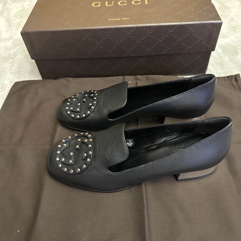 Gucci Gucci Black Loafers with Studded Logo 0079 Size US 5.5 / EU 38 - 6 Thumbnail