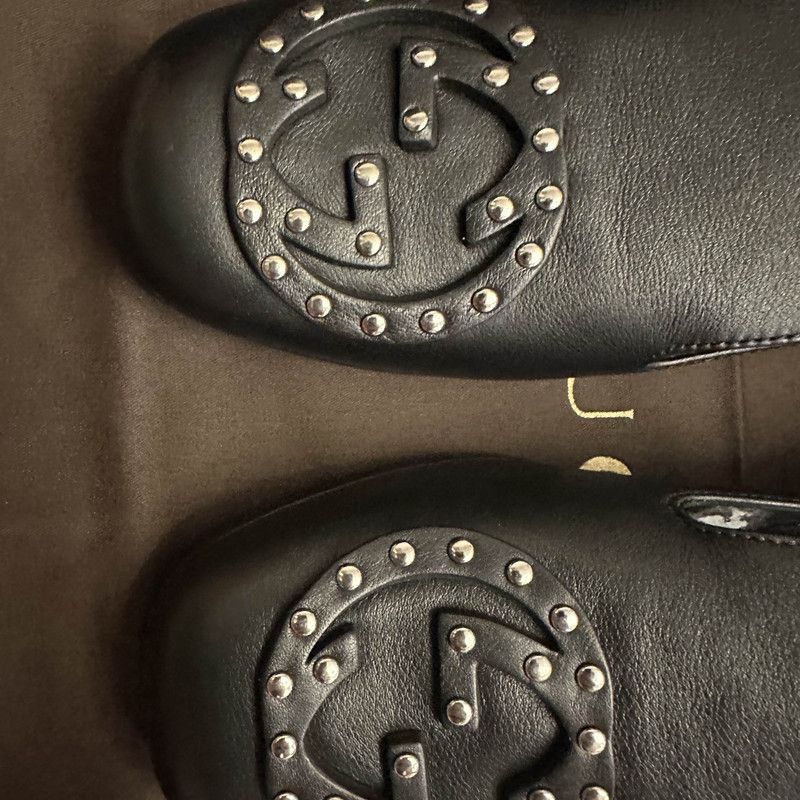 Gucci Gucci Black Loafers with Studded Logo 0079 Size US 5.5 / EU 38 - 7 Thumbnail