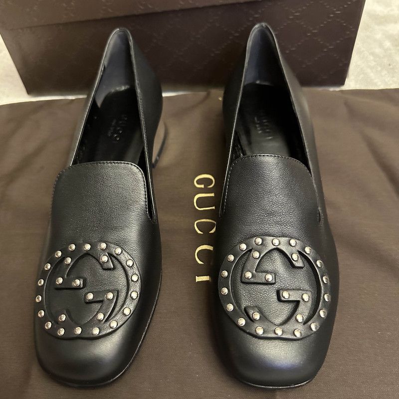 Gucci Gucci Black Loafers with Studded Logo 0079 Size US 5.5 / EU 38 - 2 Thumbnail