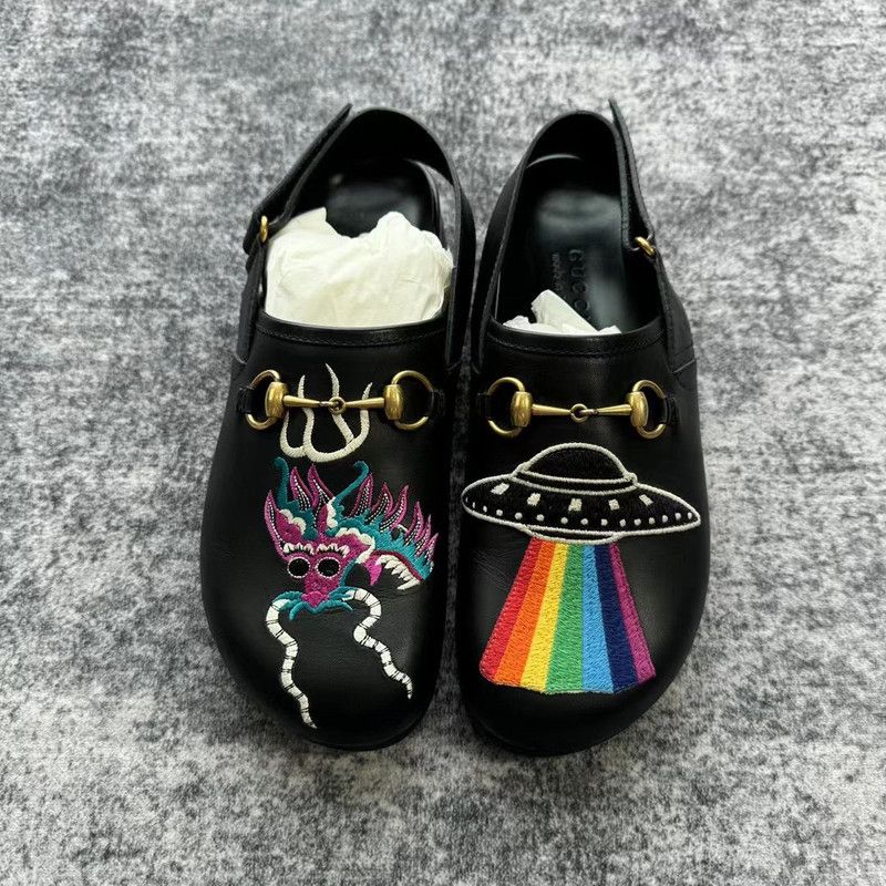 Gucci Gucci Black Leather Embroidered Casual Slip-On Shoes 0079 Size US 8 / EU 41 - 2 Thumbnail