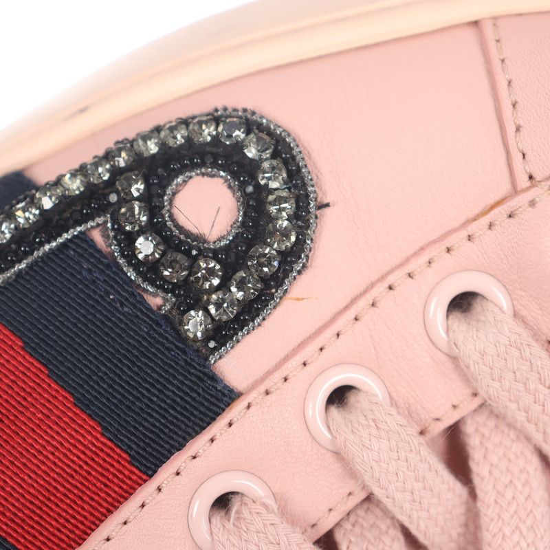 Gucci Gucci Pink Ace Diamante Embellished Sneakers 0079 Size US 5.5 / EU 38 - 9 Thumbnail