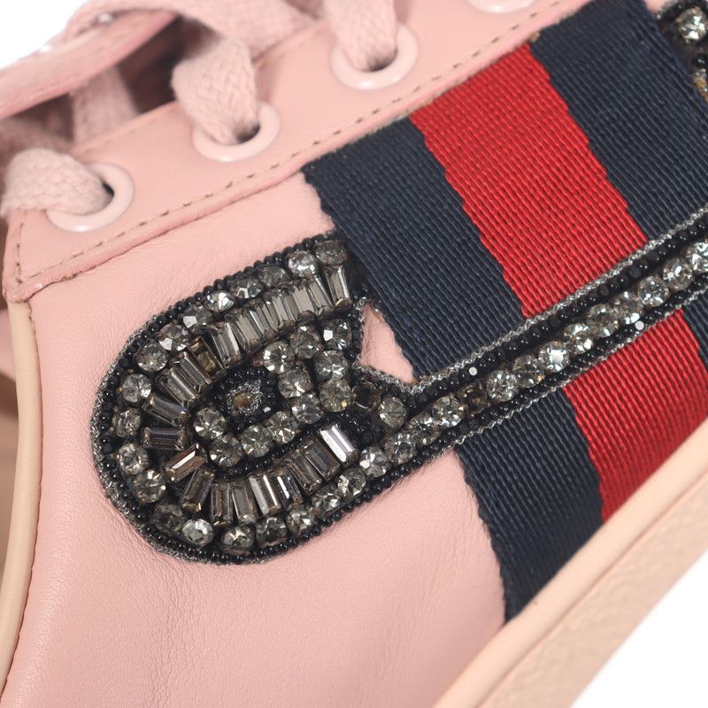 Gucci Gucci Pink Ace Diamante Embellished Sneakers 0079 Size US 5.5 / EU 38 - 8 Thumbnail