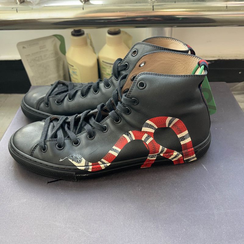 Gucci Gucci Black Leather Snake High-Top Sneakers 0079 Size US 6.5 / EU 39-40 - 8 Thumbnail