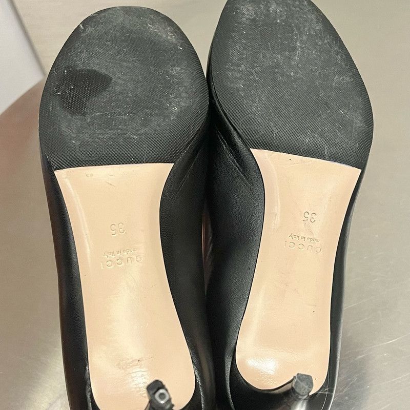 Gucci Gucci Black Leather High Heels with Pearl Accents 0079 Size US 5 / EU 37 - 7 Thumbnail
