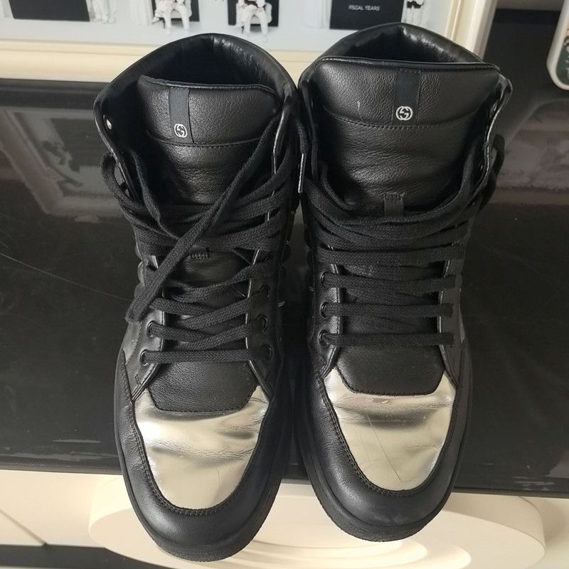 Gucci Gucci Fashion High-Top Sneakers in Silver and Black 0079 Size US 8 / EU 41 - 2 Thumbnail