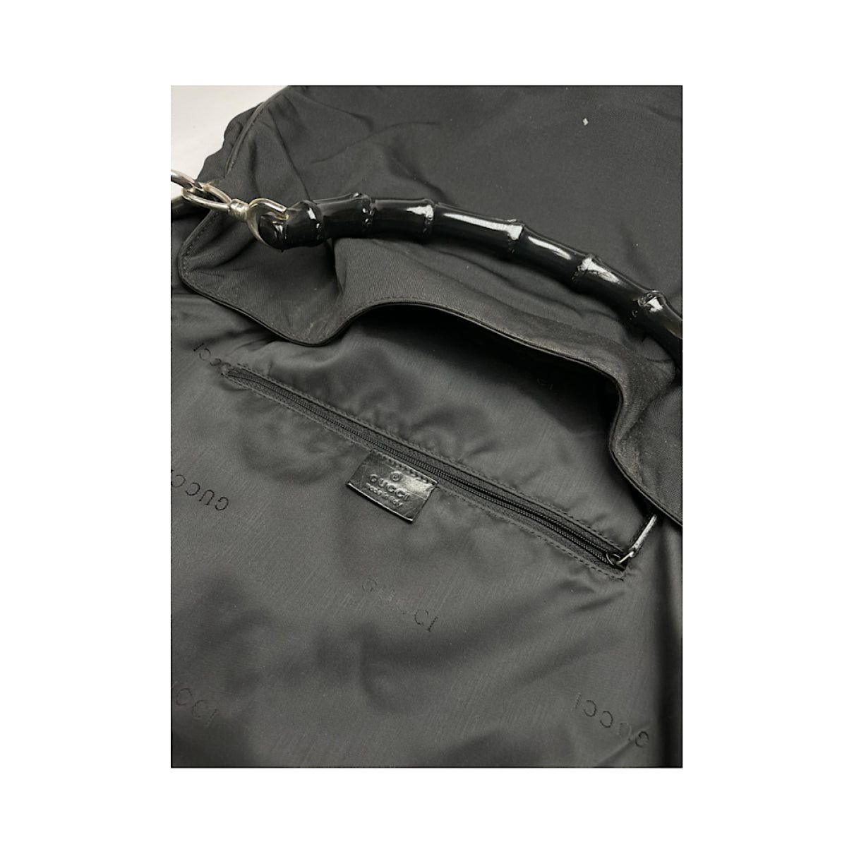 Gucci Bamboo Convertible Satchel Black Polyester Handbag Size ONE SIZE - 4 Thumbnail