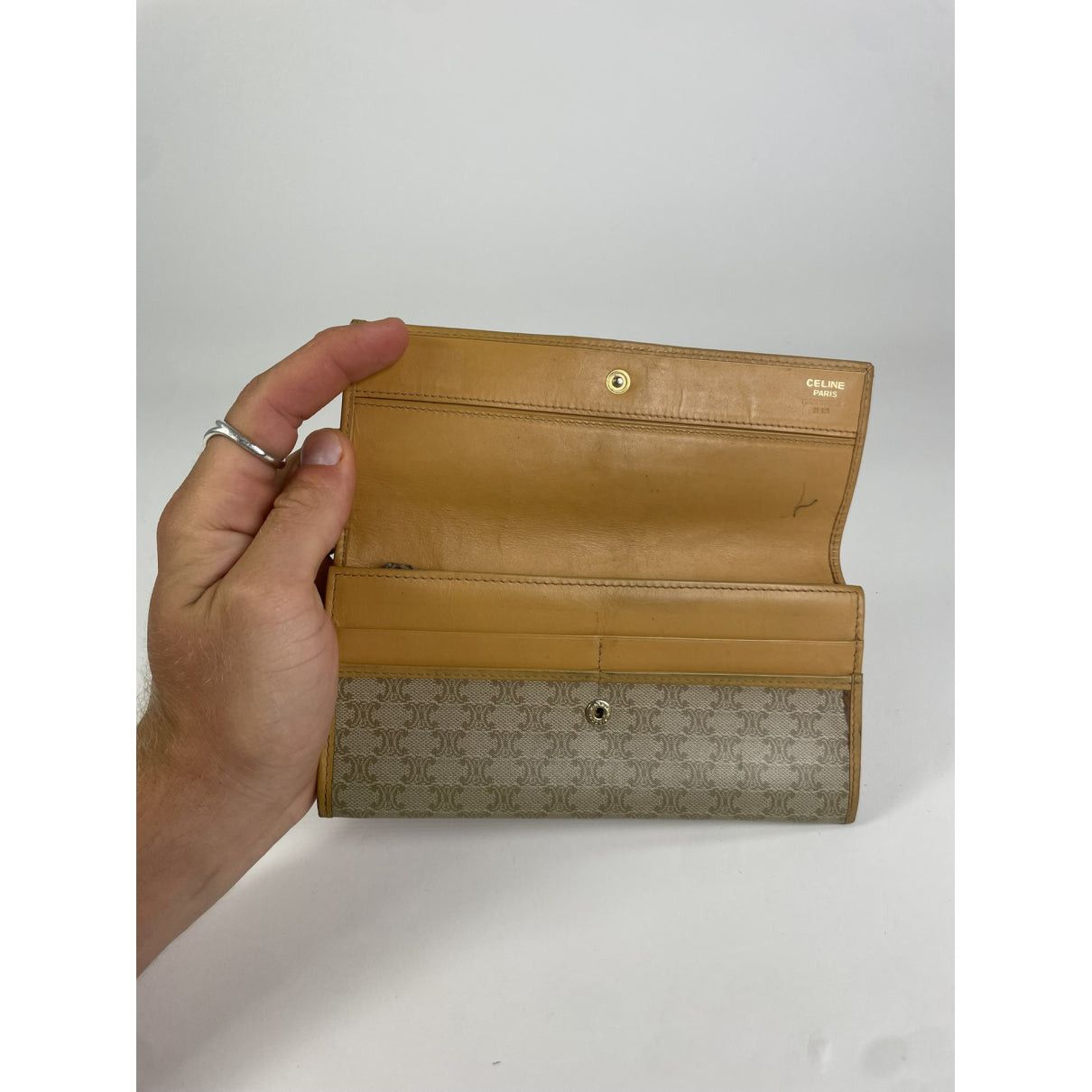 Celine Triomphe Vintage Beige Leather Wallet Size ONE SIZE - 3 Thumbnail