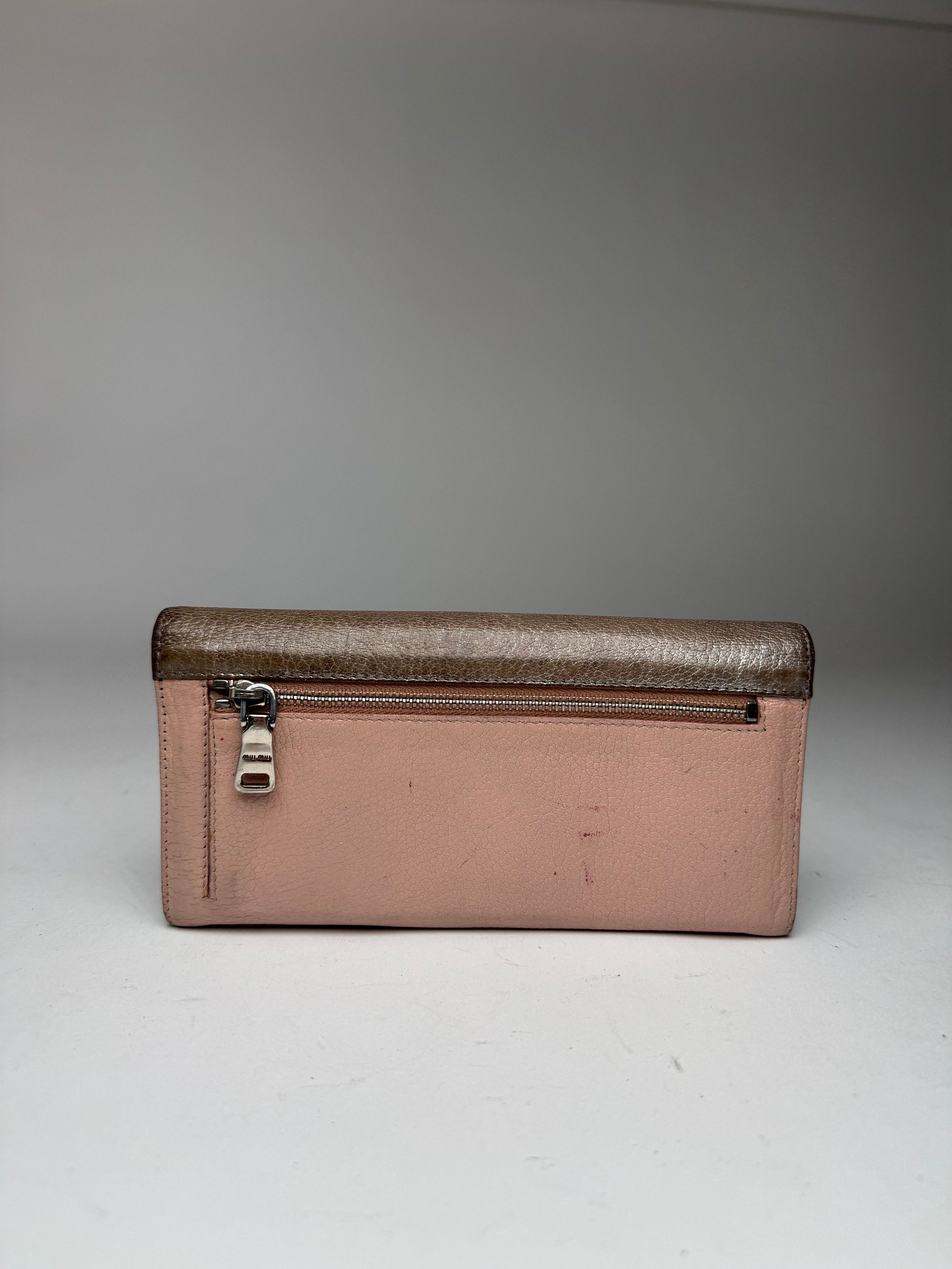 Miu Miu Vintage Leather Wallet Beige Silver Size ONE SIZE - 2 Thumbnail
