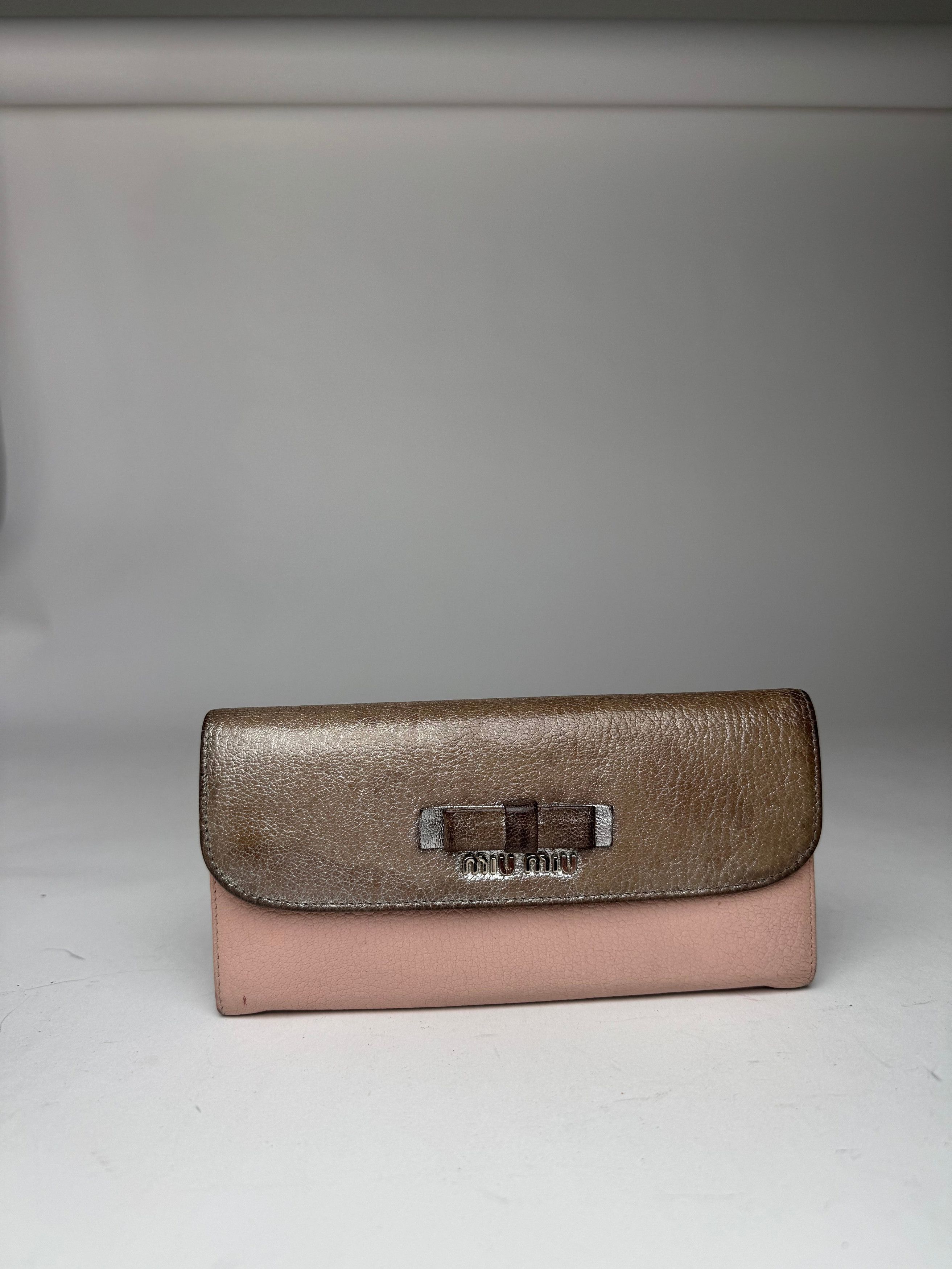 Miu Miu Vintage Leather Wallet Beige Silver Size ONE SIZE - 7 Thumbnail