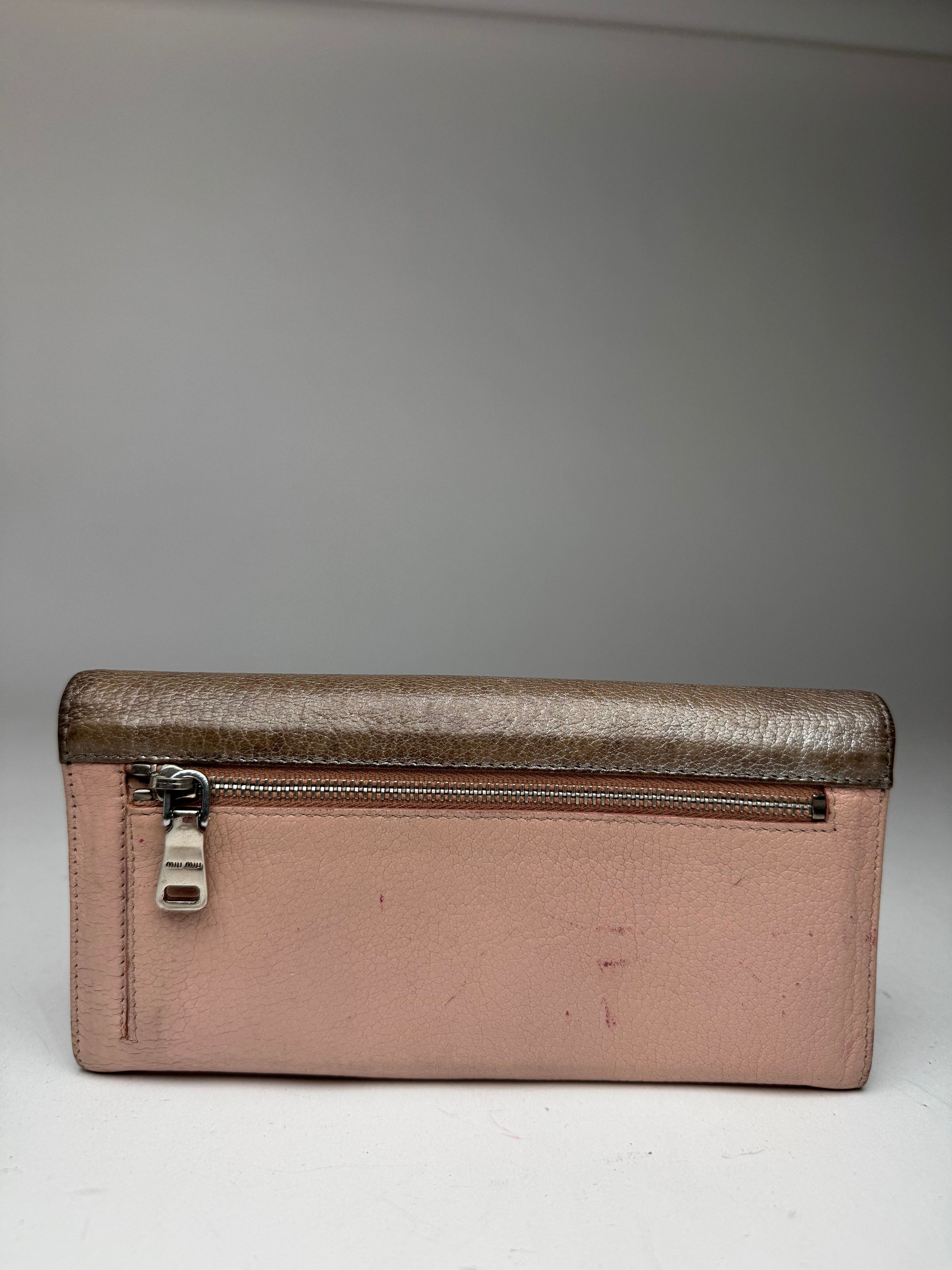 Miu Miu Vintage Leather Wallet Beige Silver Size ONE SIZE - 8 Thumbnail