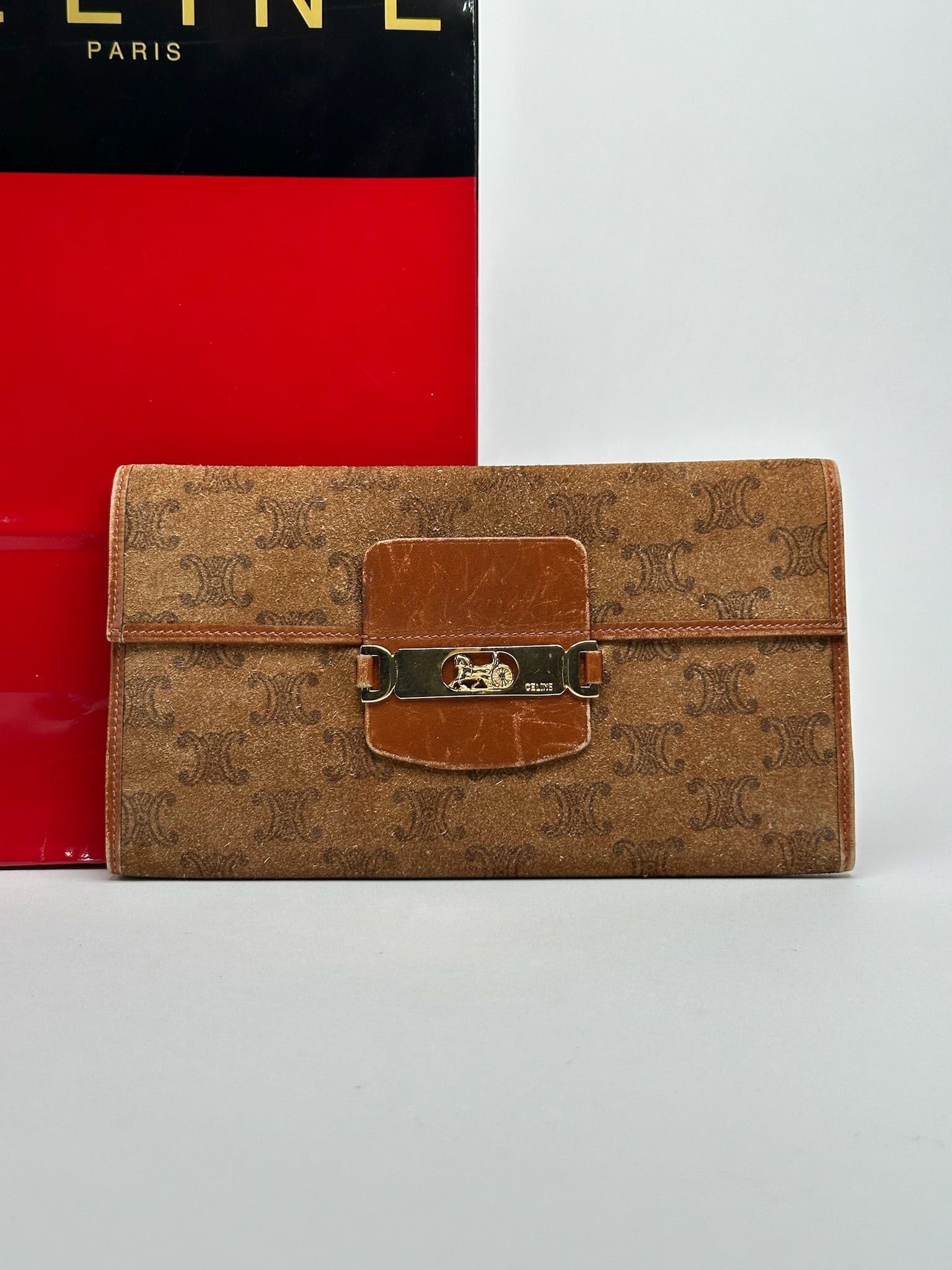 Celine Vintage Paris Suede Leather Monogram wallet brown Size ONE SIZE - 15 Thumbnail