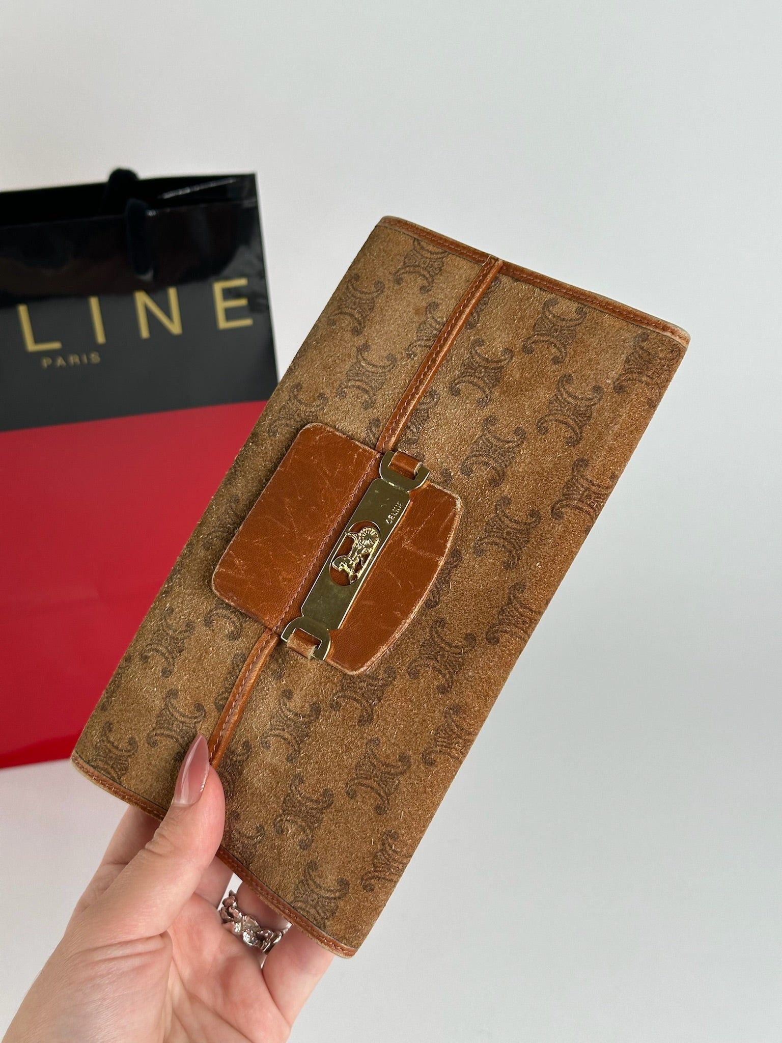 Celine Vintage Paris Suede Leather Monogram wallet brown Size ONE SIZE - 13 Thumbnail