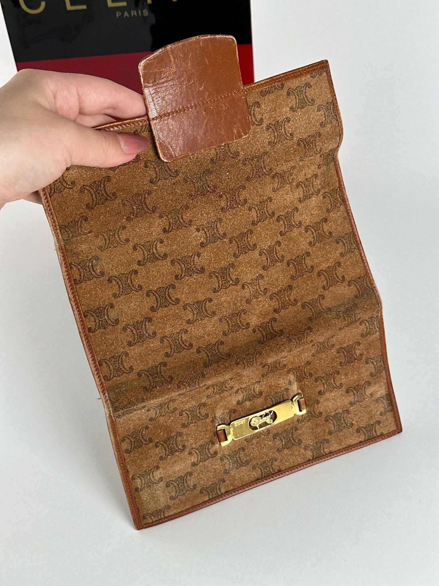 Celine Vintage Paris Suede Leather Monogram wallet brown Size ONE SIZE - 3 Thumbnail