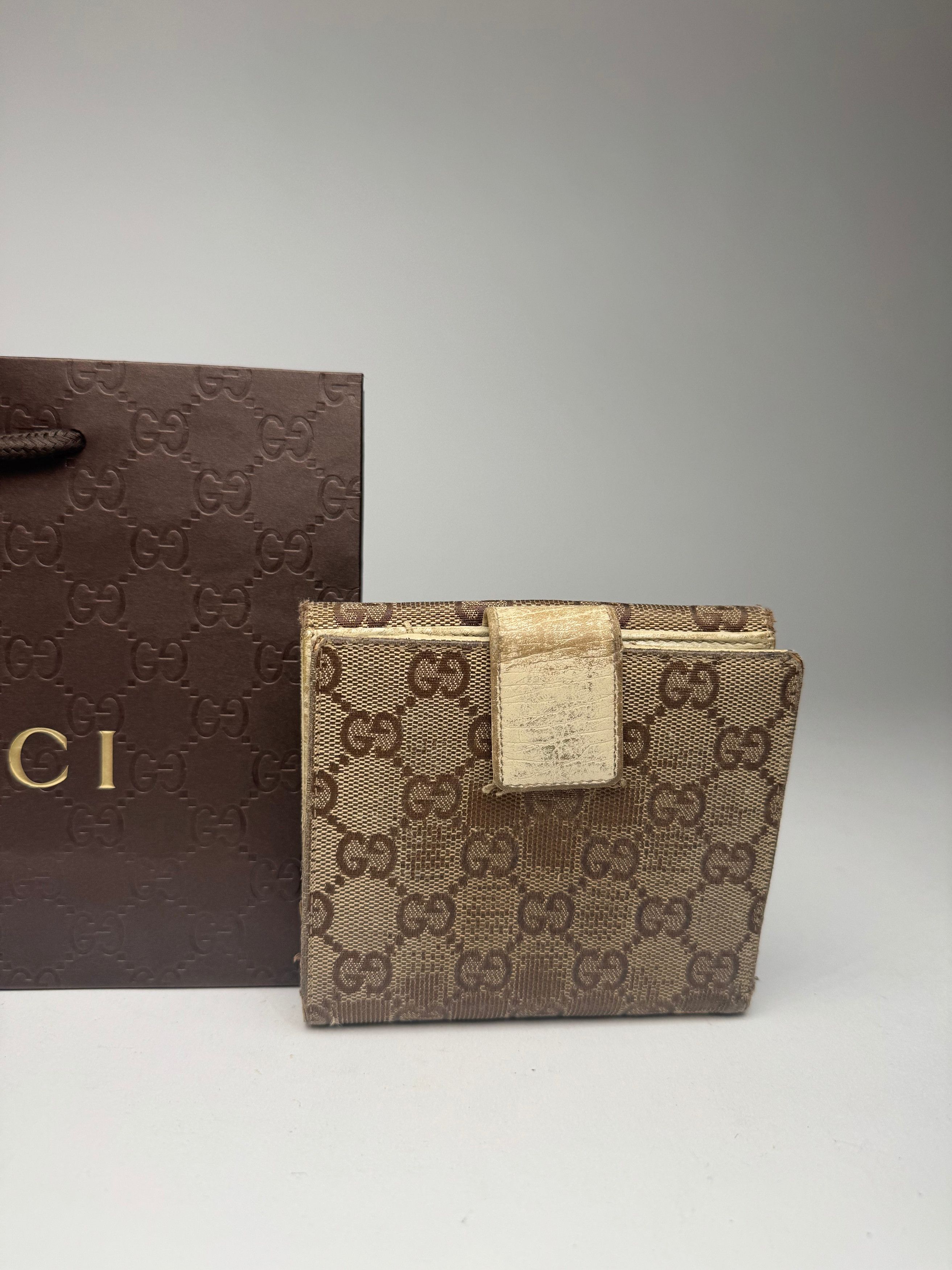 Gucci Vintage Leather / monogram wallet beige white orange Size ONE SIZE - 9 Thumbnail