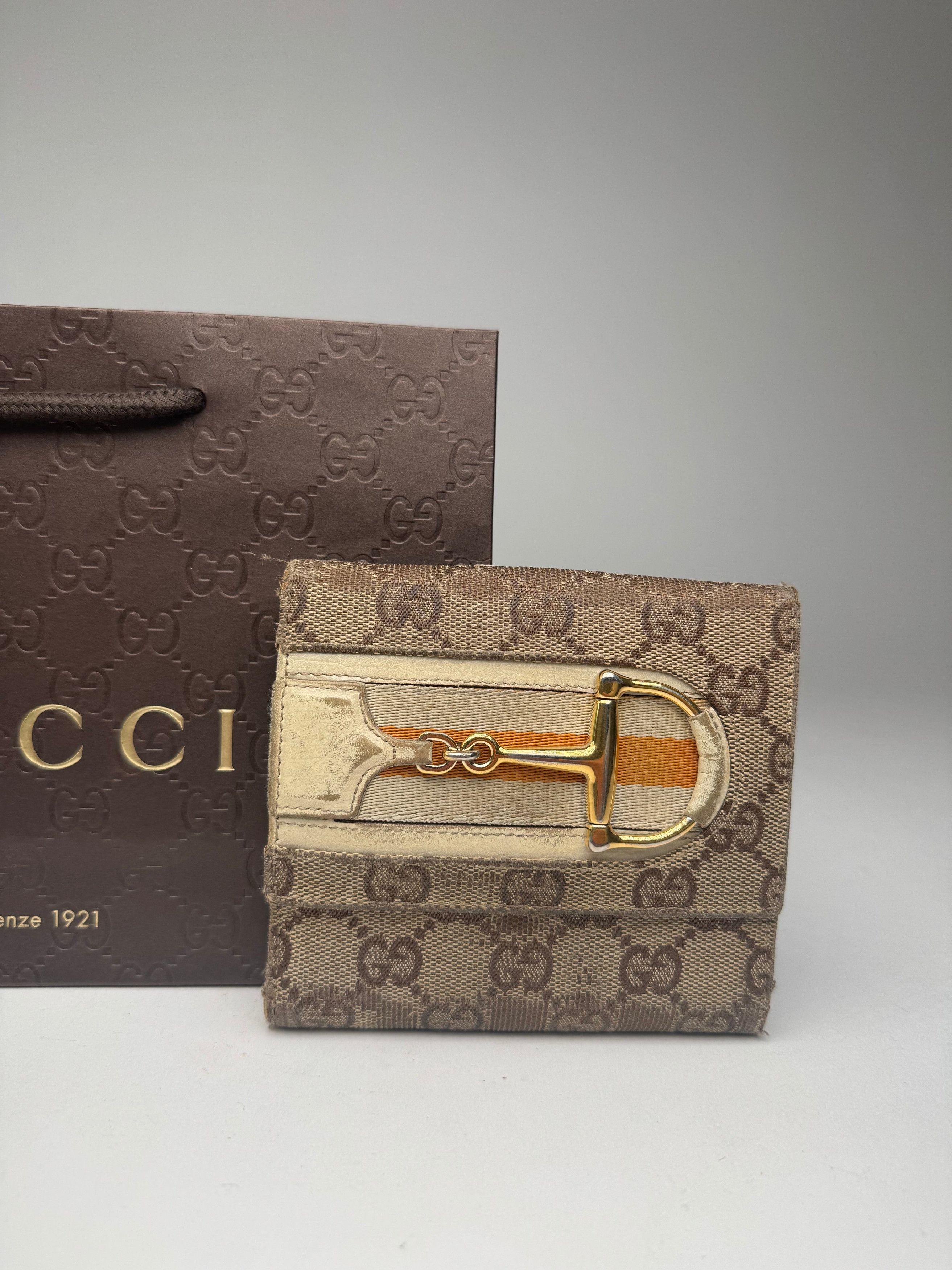 Gucci Vintage Leather / monogram wallet beige white orange Size ONE SIZE - 10 Thumbnail