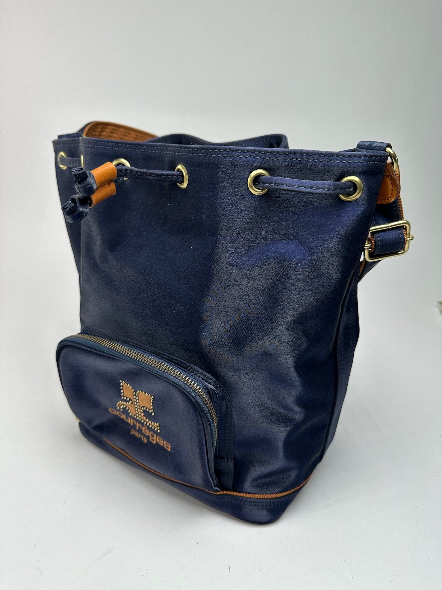 Courreges Vintage Paris leather bucket bag navy Size ONE SIZE - 4 Thumbnail
