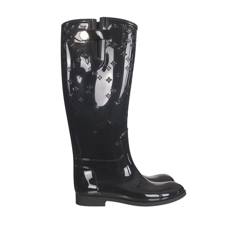 Louis Vuitton Louis Vuitton Black Logo-Embossed Knee-High Boots 0079 Size US 6 / EU 39 - 3 Thumbnail