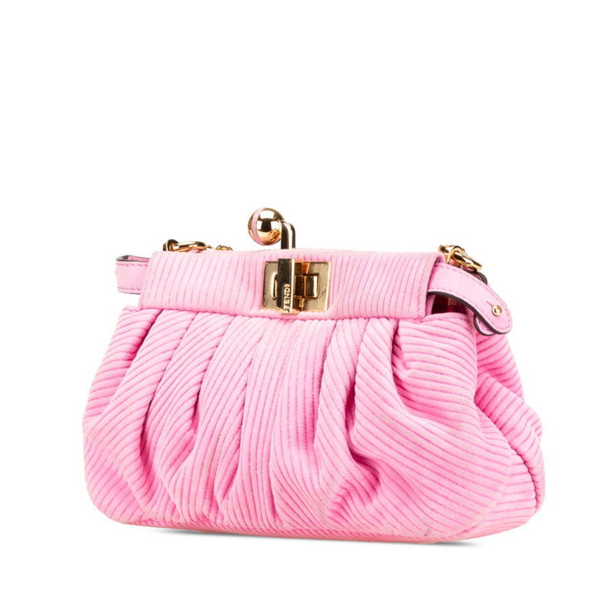 Fendi Peekaboo Click Chain Shoulder Bag 8BP118 Pink Suede Women's