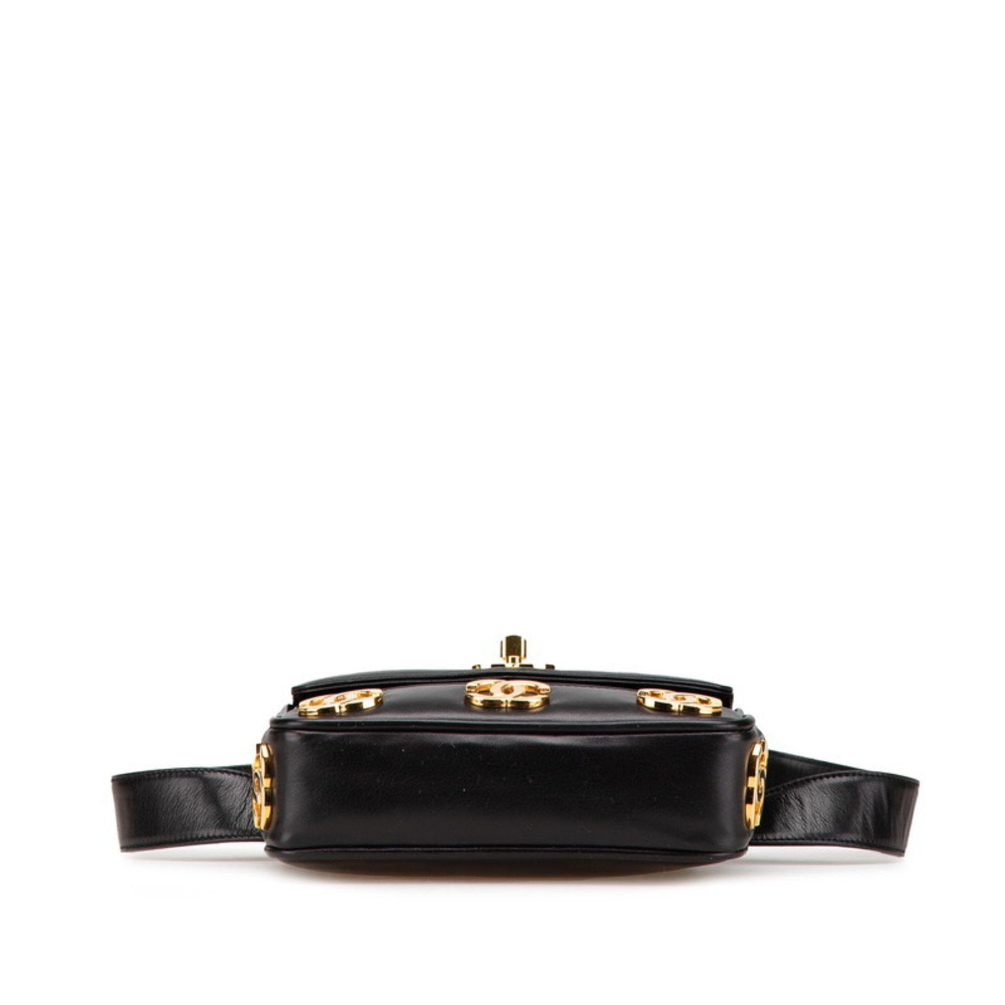 Chanel CHANEL Triple Coco Mark Shoulder Bag/Waist Bag 80/32 Black Leather Women's Size ONE SIZE - 3 Thumbnail