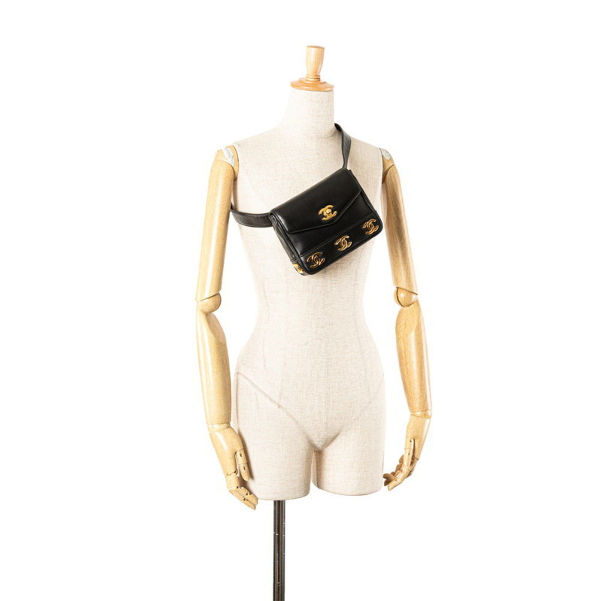 Chanel CHANEL Triple Coco Mark Shoulder Bag/Waist Bag 80/32 Black Leather Women's Size ONE SIZE - 14 Thumbnail