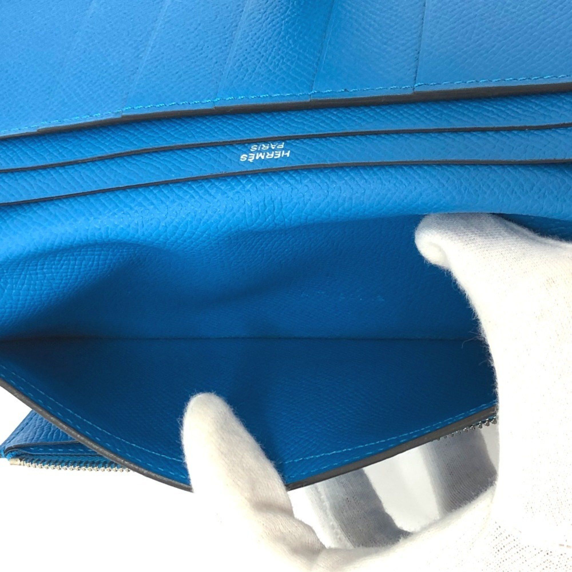 Hermes HERMES Bearn Soufflet Bifold Wallet, Long Epsom Leather, Women's, Blue Zanzibar, Size ONE SIZE - 13 Thumbnail