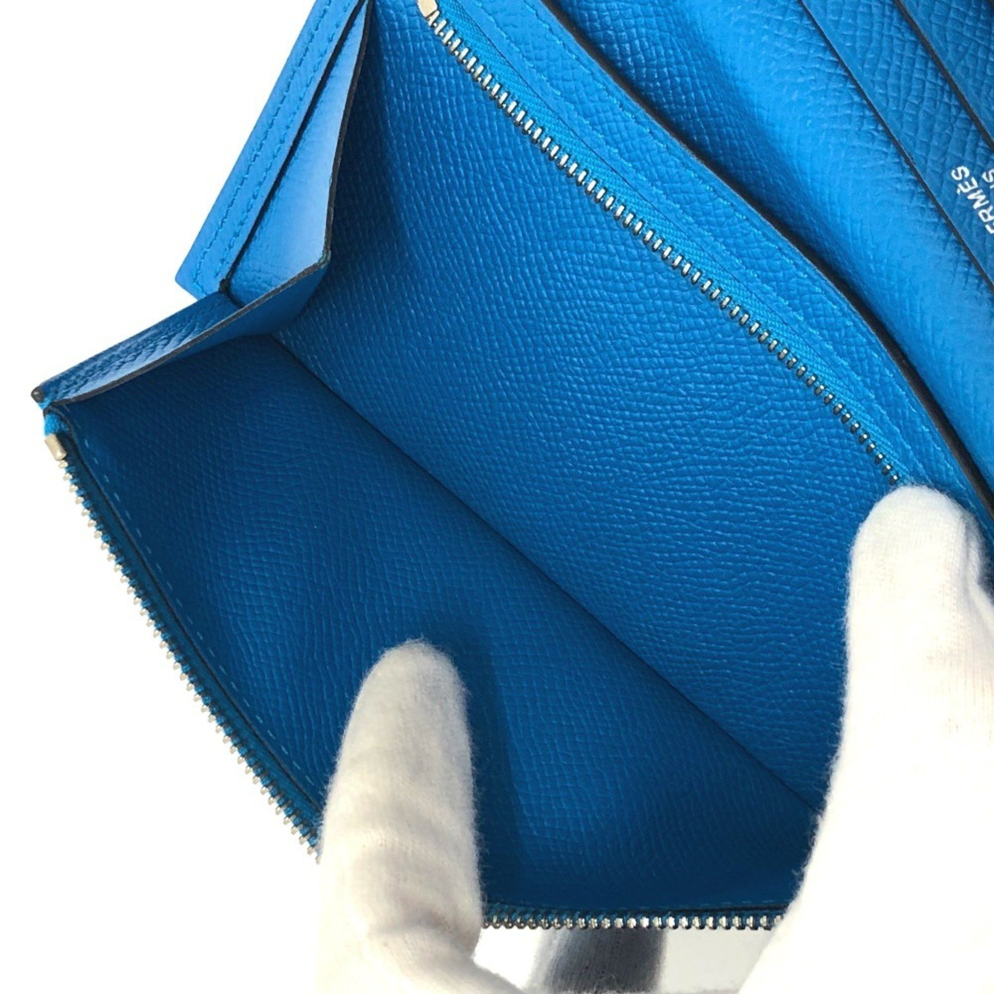 Hermes HERMES Bearn Soufflet Bifold Wallet, Long Epsom Leather, Women's, Blue Zanzibar, Size ONE SIZE - 14 Thumbnail
