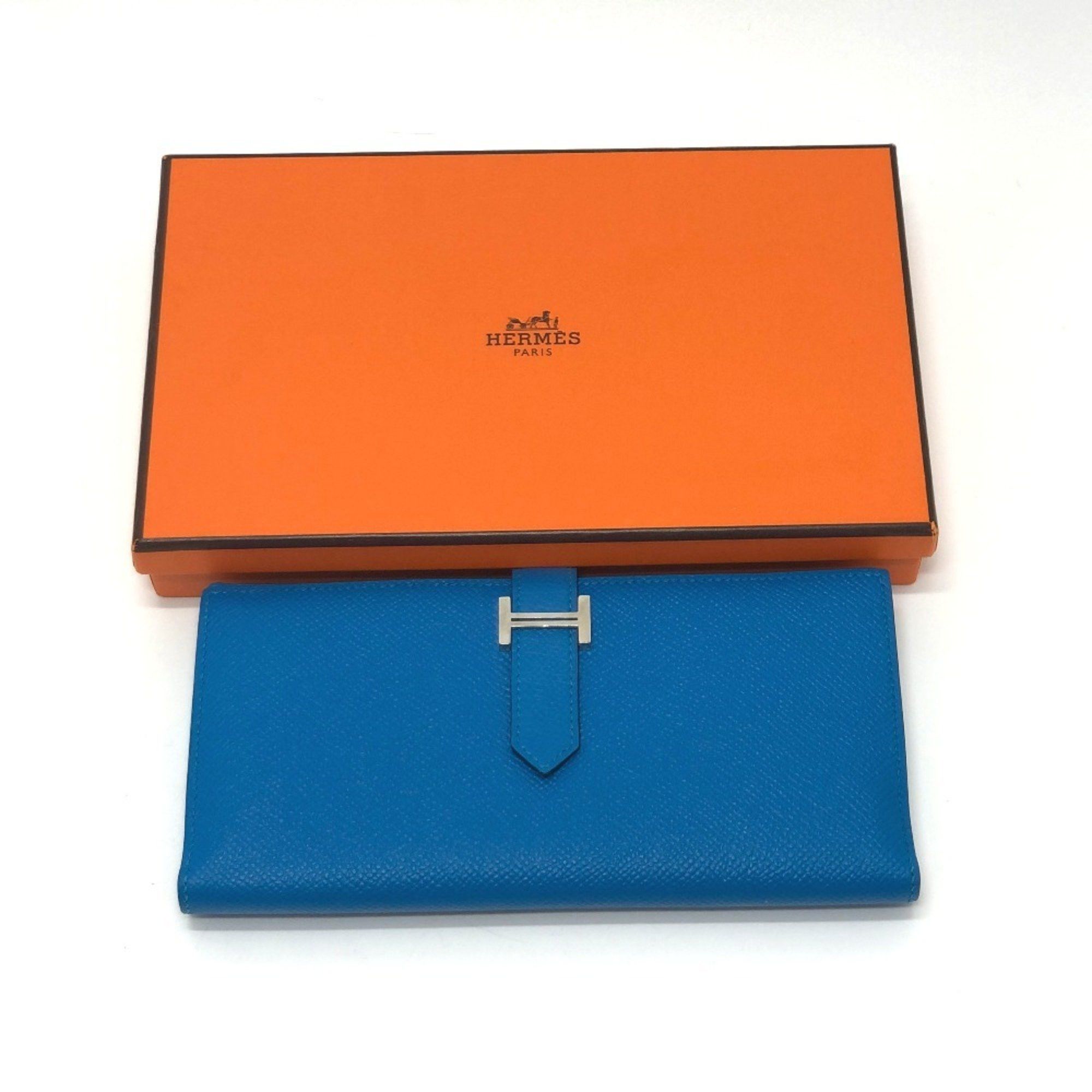 Hermes HERMES Bearn Soufflet Bifold Wallet, Long Epsom Leather, Women's, Blue Zanzibar, Size ONE SIZE - 16 Thumbnail