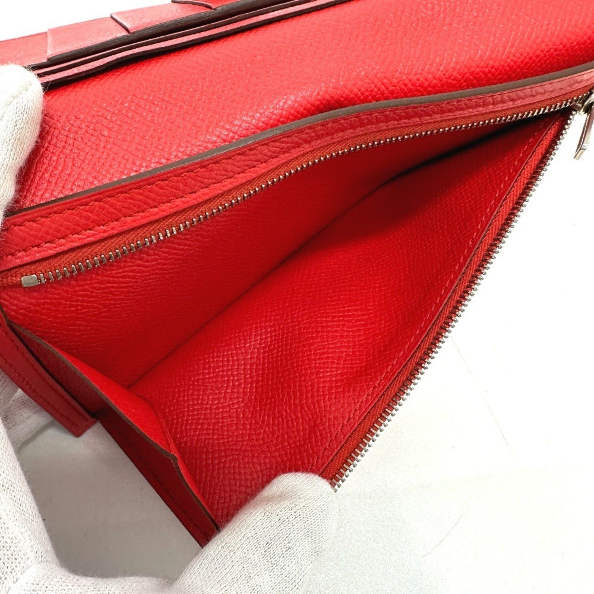 Hermes HERMES H hardware, Bearn soufflet bifold long wallet, Epson, women's, Rouge Tomato, red Size ONE SIZE - 11 Thumbnail