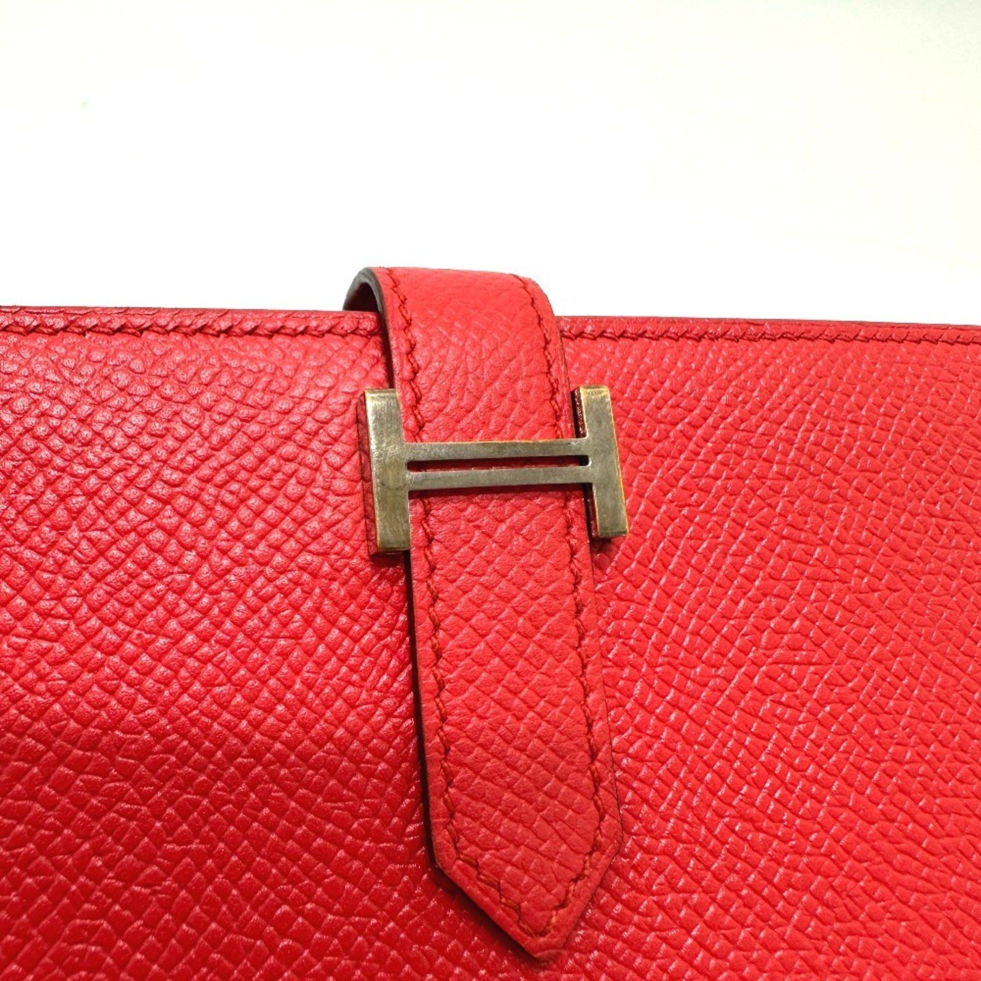 Hermes HERMES H hardware, Bearn soufflet bifold long wallet, Epson, women's, Rouge Tomato, red Size ONE SIZE - 6 Thumbnail