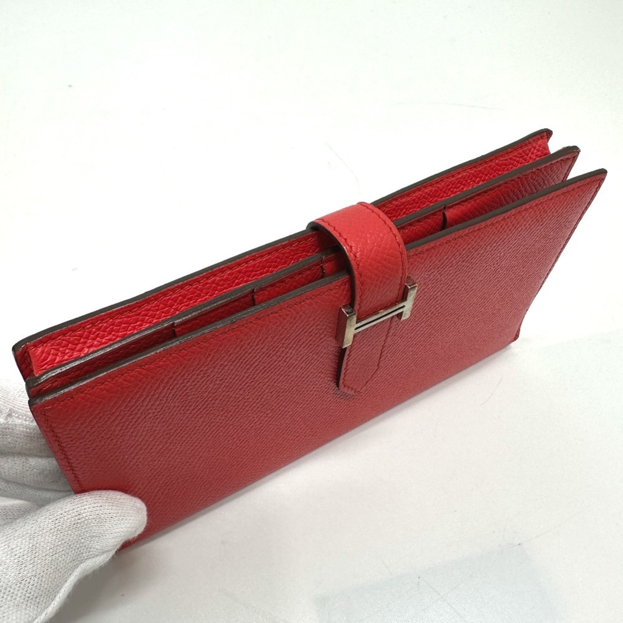Hermes HERMES H hardware, Bearn soufflet bifold long wallet, Epson, women's, Rouge Tomato, red Size ONE SIZE - 7 Thumbnail