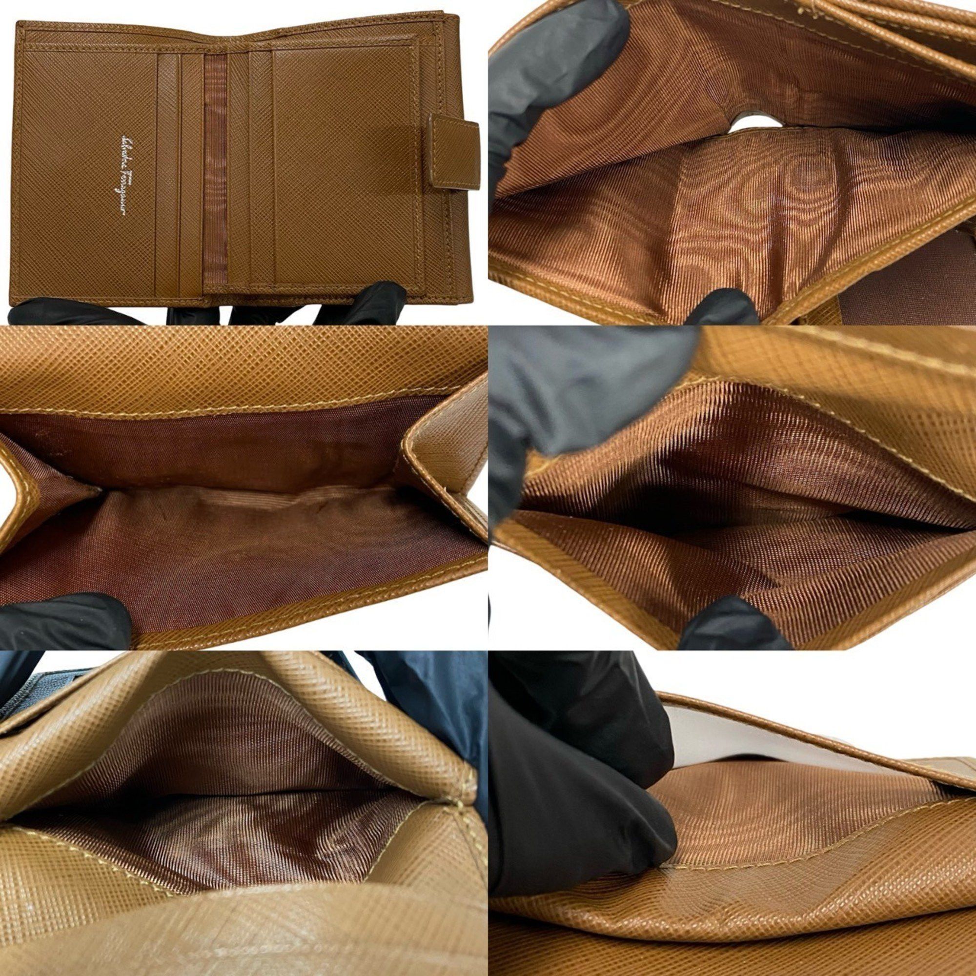 Salvatore Ferragamo Salvatore Ferragamo Gancini logo hardware genuine leather bi-fold mini wallet brown 89156 Size ONE SIZE - 8 Thumbnail