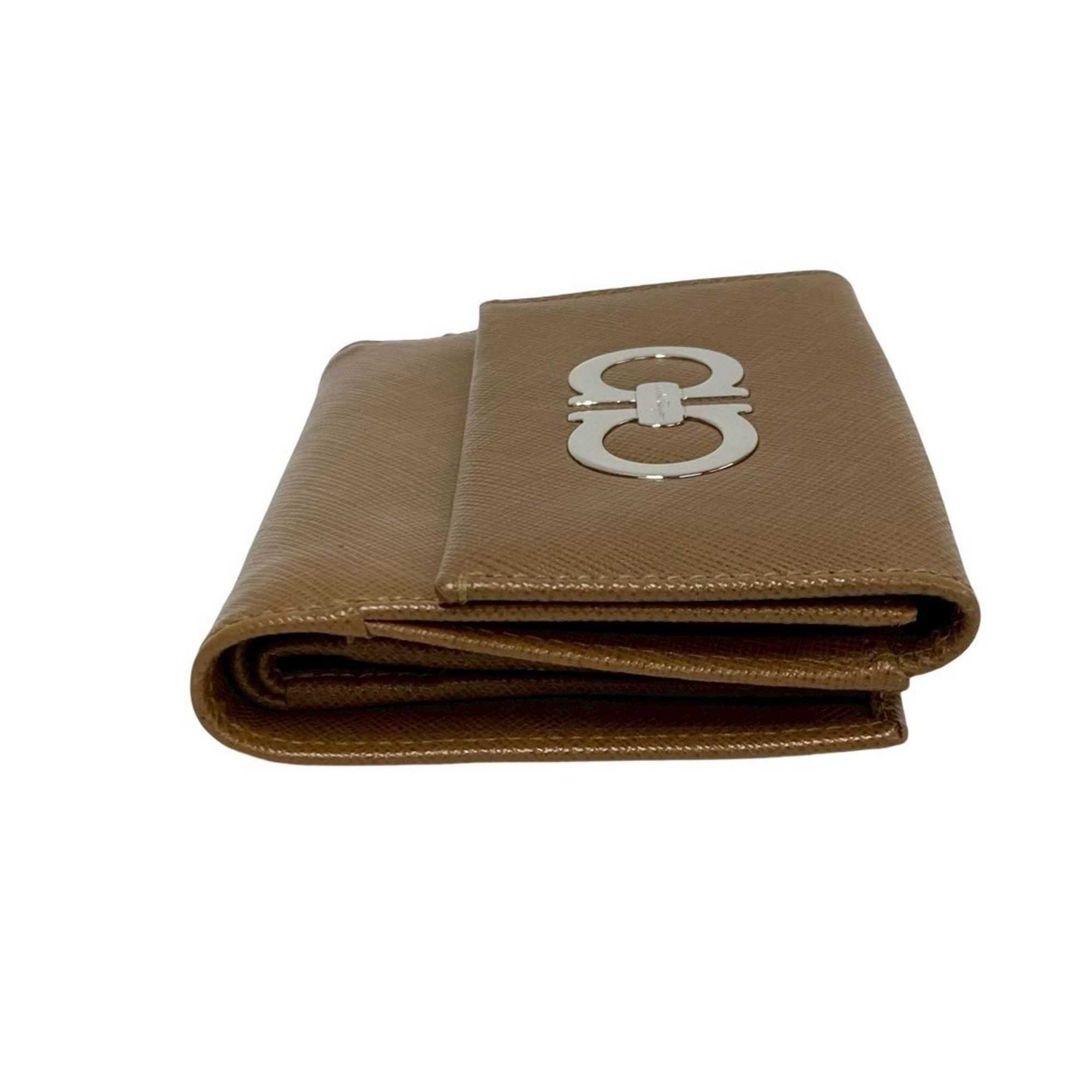 Salvatore Ferragamo Salvatore Ferragamo Gancini logo hardware genuine leather bi-fold mini wallet brown 89156 Size ONE SIZE - 6 Thumbnail