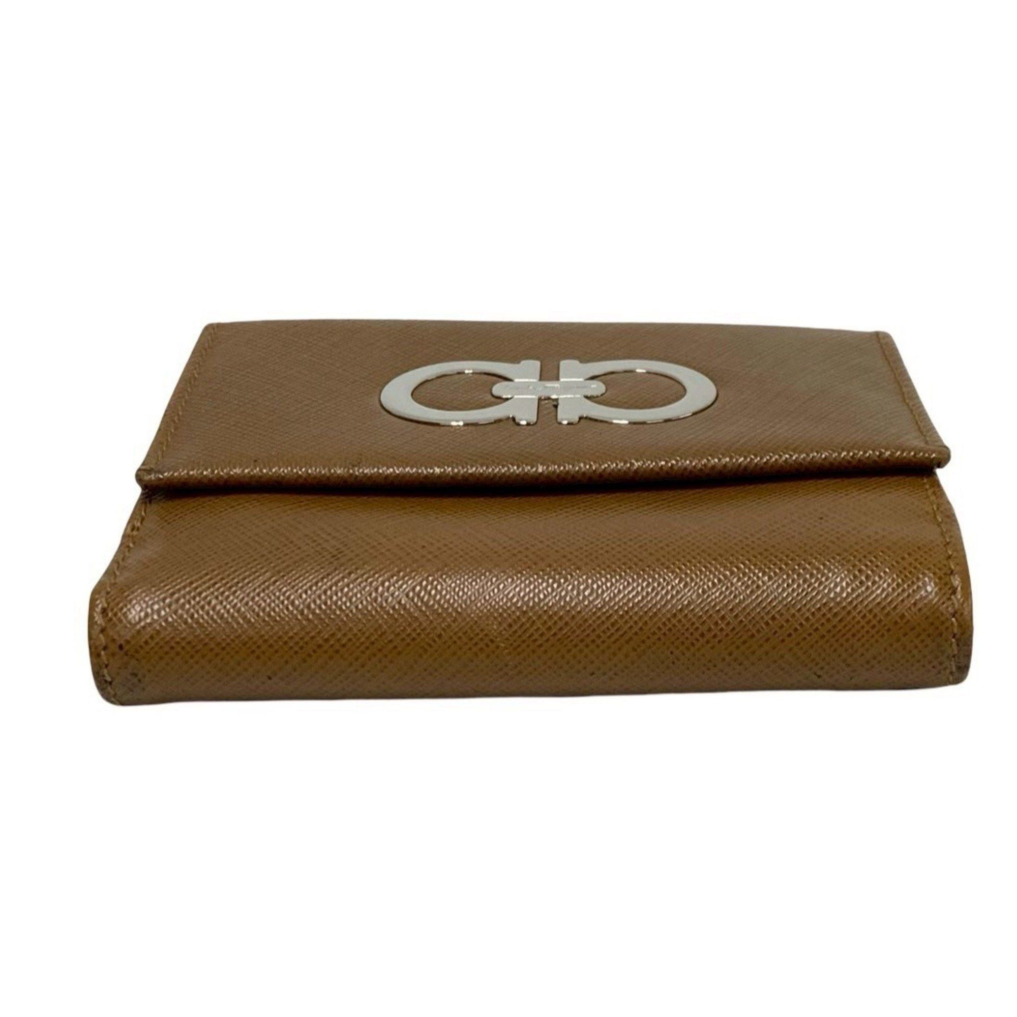 Salvatore Ferragamo Salvatore Ferragamo Gancini logo hardware genuine leather bi-fold mini wallet brown 89156 Size ONE SIZE - 7 Thumbnail