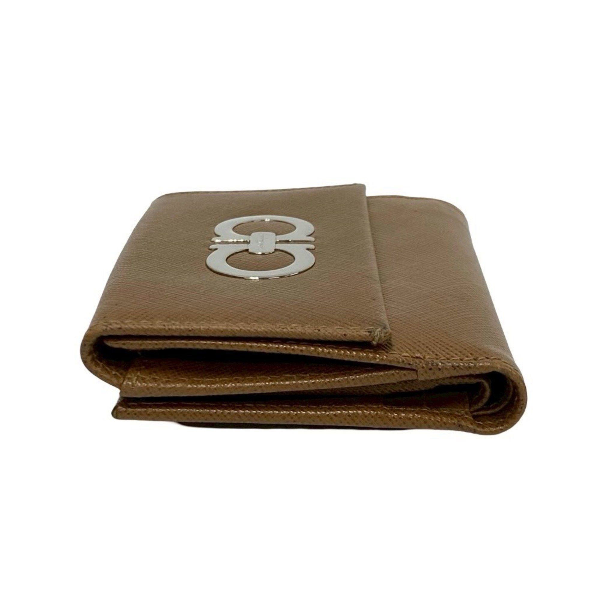 Salvatore Ferragamo Salvatore Ferragamo Gancini logo hardware genuine leather bi-fold mini wallet brown 89156 Size ONE SIZE - 5 Thumbnail