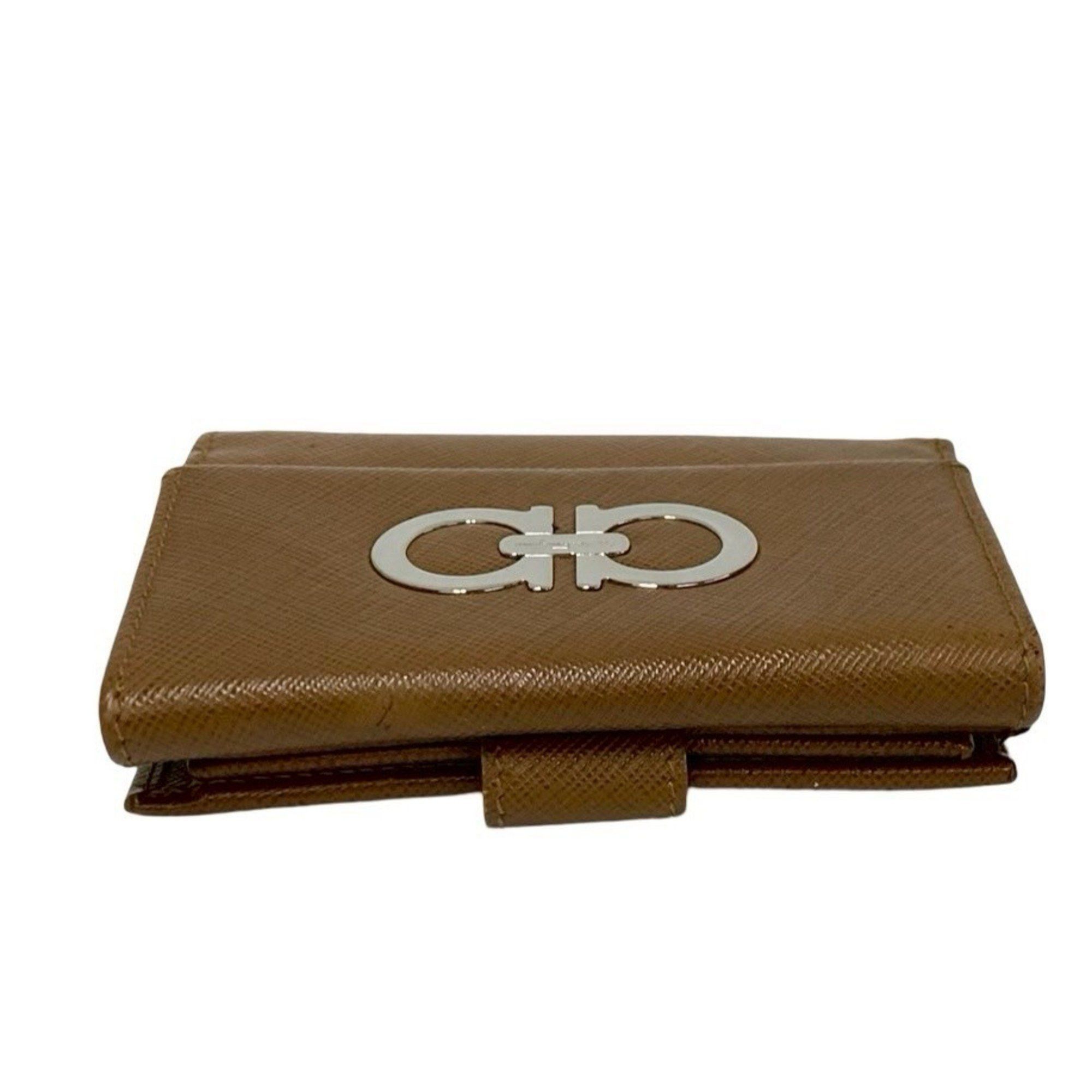 Salvatore Ferragamo Salvatore Ferragamo Gancini logo hardware genuine leather bi-fold mini wallet brown 89156 Size ONE SIZE - 4 Thumbnail