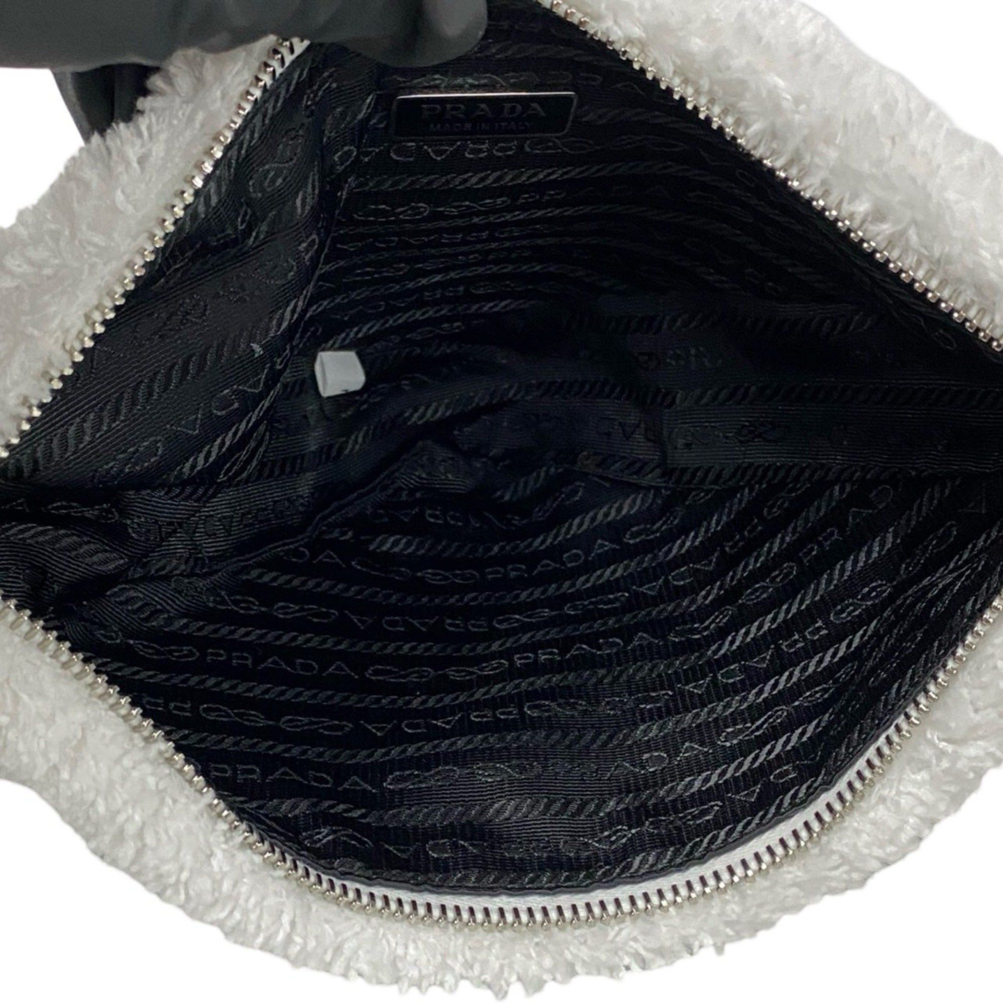 Prada PRADA Triangle Terrycloth Logo Pile Handbag Mini Tote Bag White 10341 Size ONE SIZE - 8 Thumbnail
