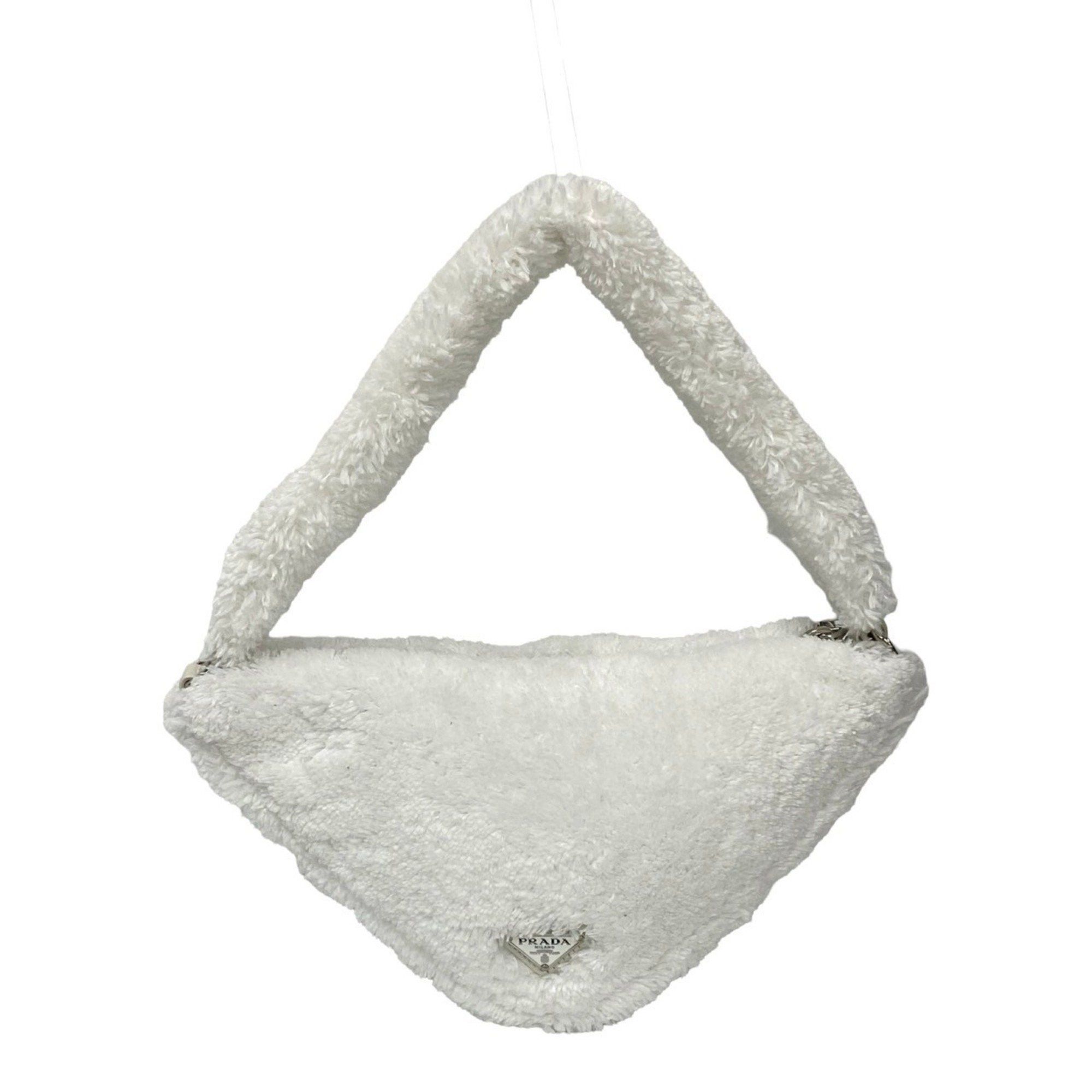 Prada PRADA Triangle Terrycloth Logo Pile Handbag Mini Tote Bag White 10341 Size ONE SIZE - 4 Thumbnail