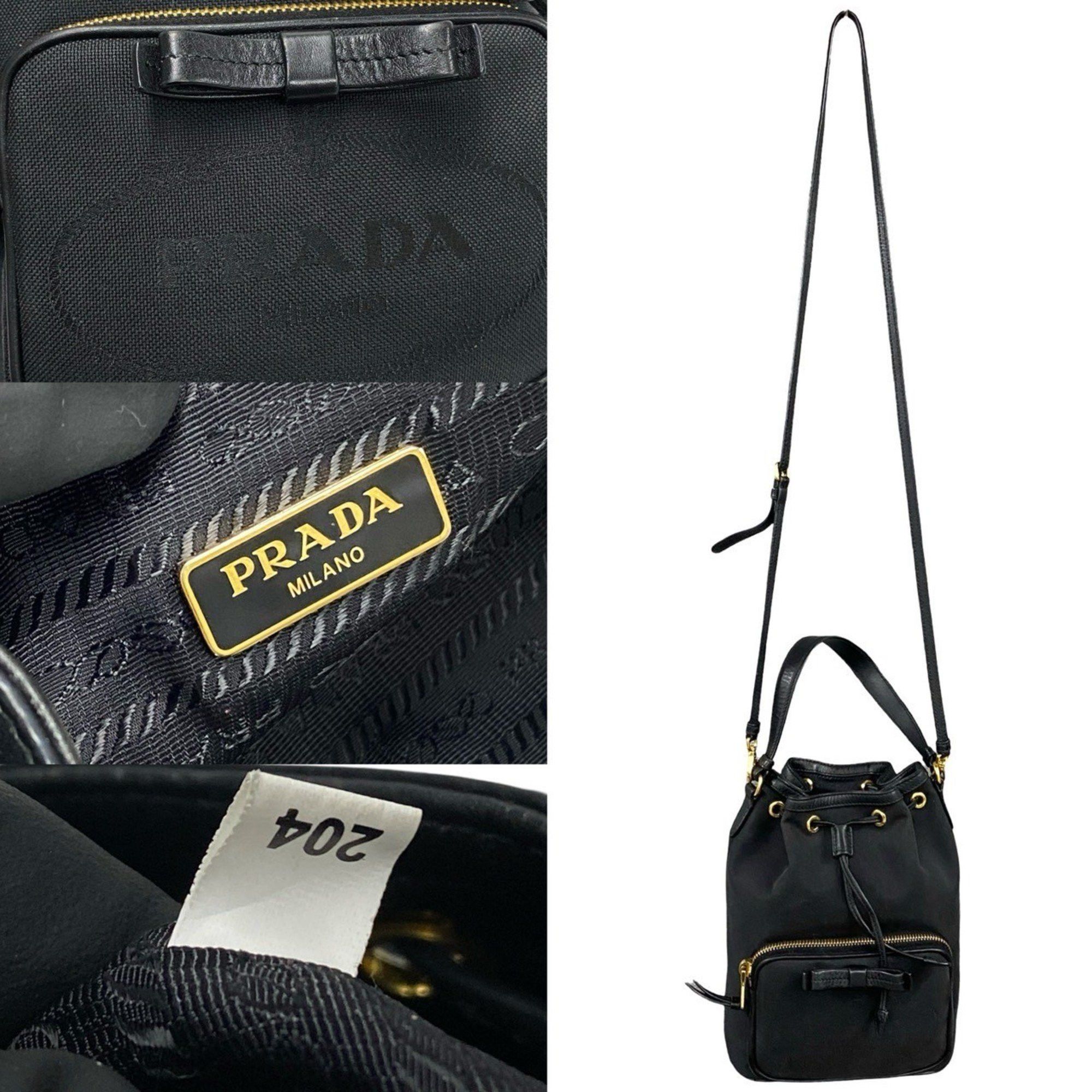 Prada Prada Duetto Logo Leather Canvas 2-Way Mini Shoulder Bag/Handbag Black 34909 Size ONE SIZE - 3 Thumbnail